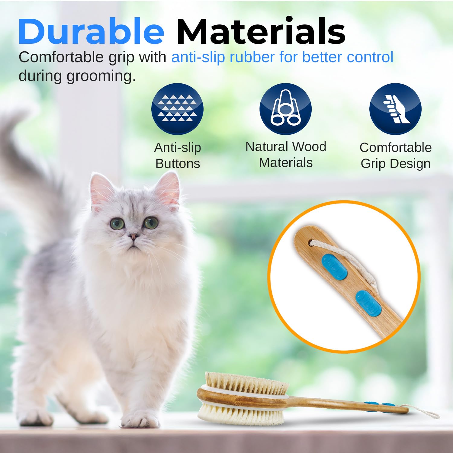 Serenelife Double-Sided Cat And Dog Brush, Pet Grooming Brush With Wooden Handle, Skin-Friendly Pin Brush & Bristle Comb With Ma