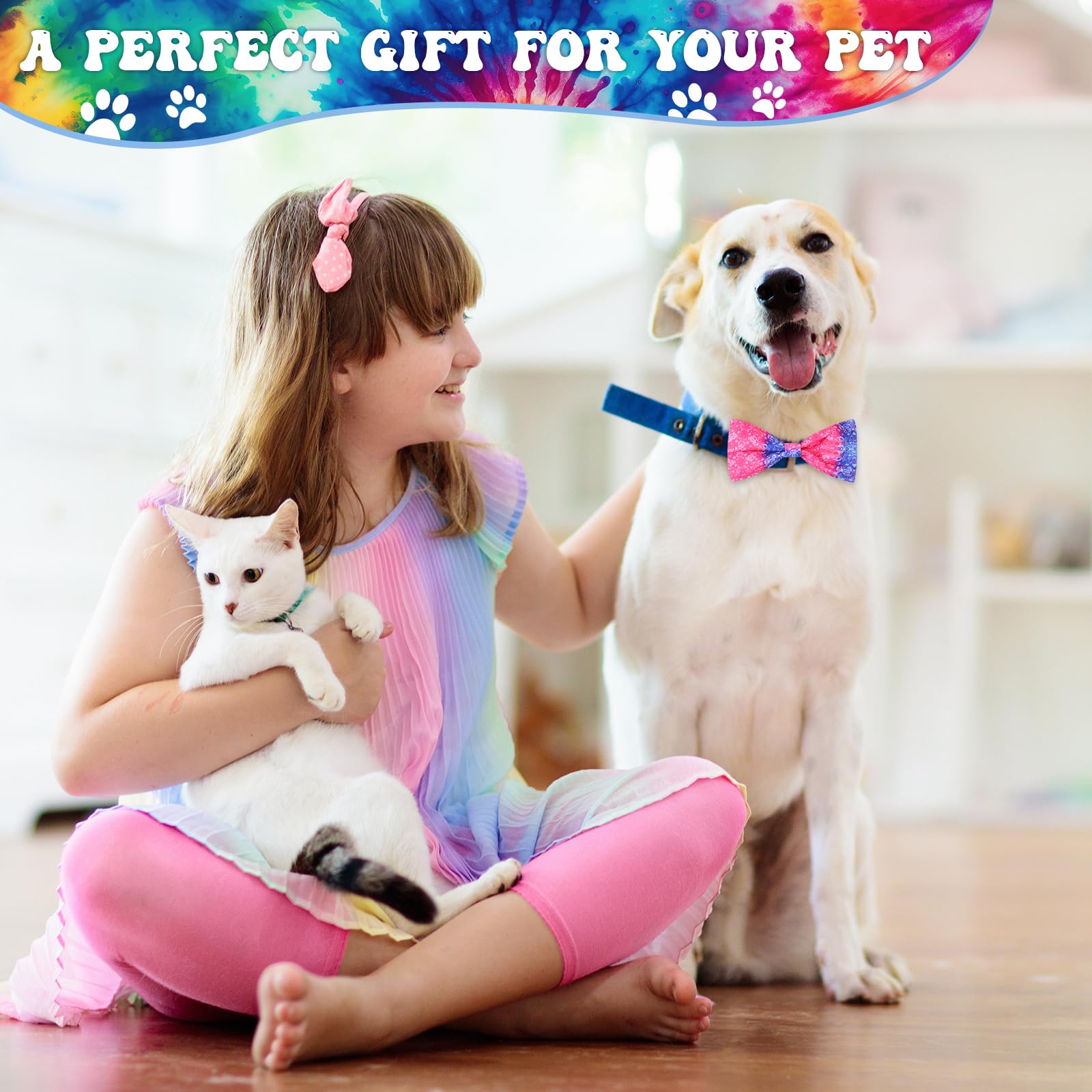 Reginary 50 Pieces Dog Bow Ties Pet Collar Bow Puppy Collar Attachment With Rubber Bands For Small Medium Cat Pet Grooming Charm