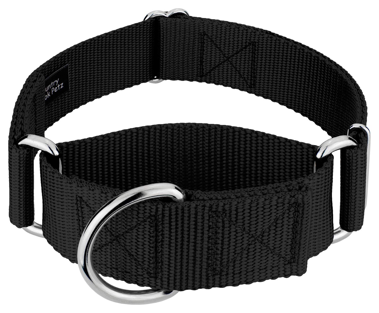 Country Brook Petz - Vibrant 15 Color Selection - Martingale Heavyduty Nylon Dog Collar (Large, 1 1/2 Inch Wide, Black)