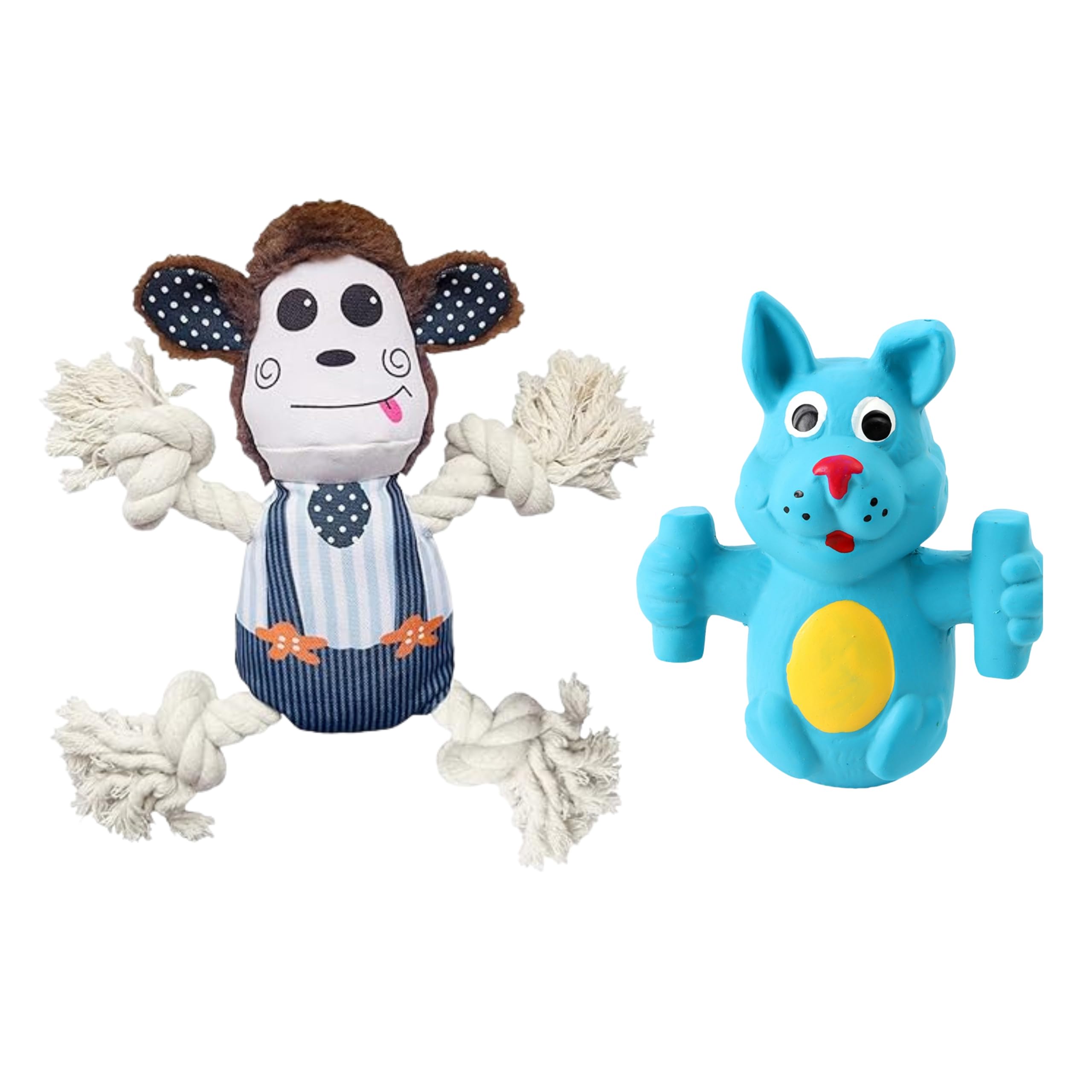Foodie Puppies Dog Plush Toy And Latex Squeaky Toy Combo For Puppies And Small To Medium Dogs  (Monkey Plush Toy + Blue Doggy) 