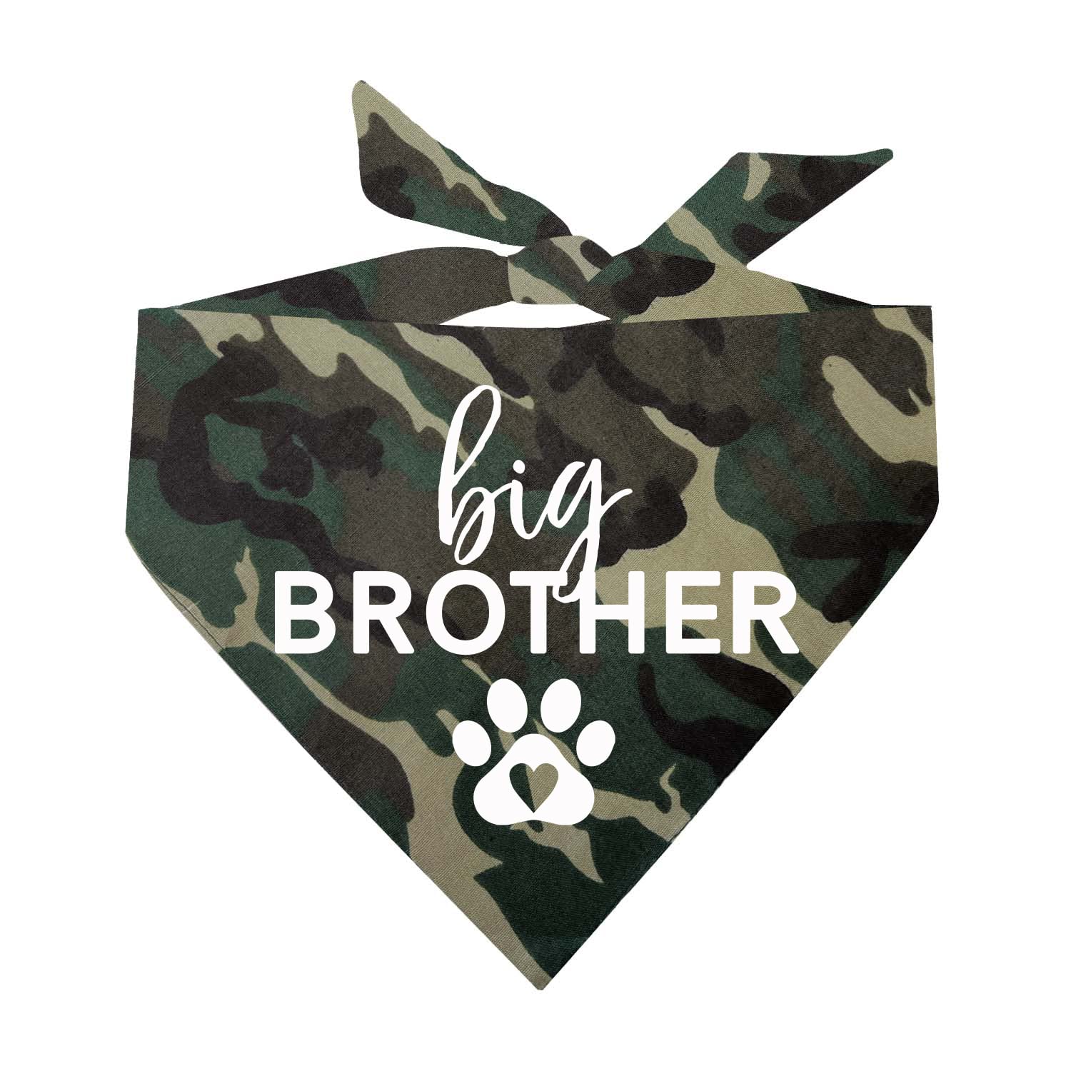 Big Brother With Heart Paw Baby Announcement Dog Bandana (Camo, Xs 87)