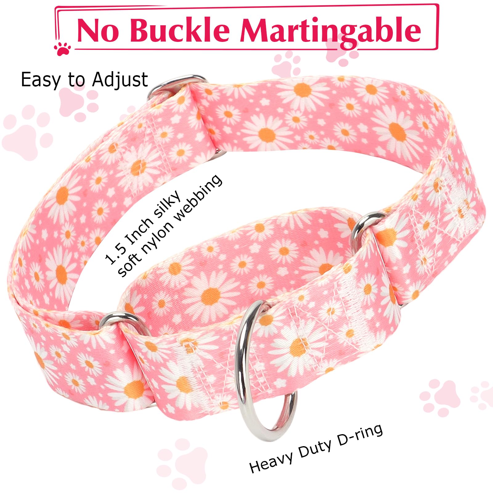 Wide Martingale Collar For Dogs -1.5 Inch Dog Training Collar -Big&Thick Dog Collar - Escape-Proof,Durable And Comfortable - Pin