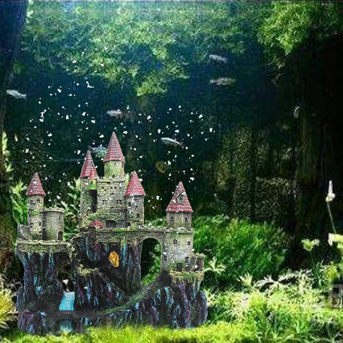 Pinvnby Aquarium Resin Castle Decoration Fish Tank Driftwood Castle Cave Hideouts House Plants Supplies Accessories(Red)