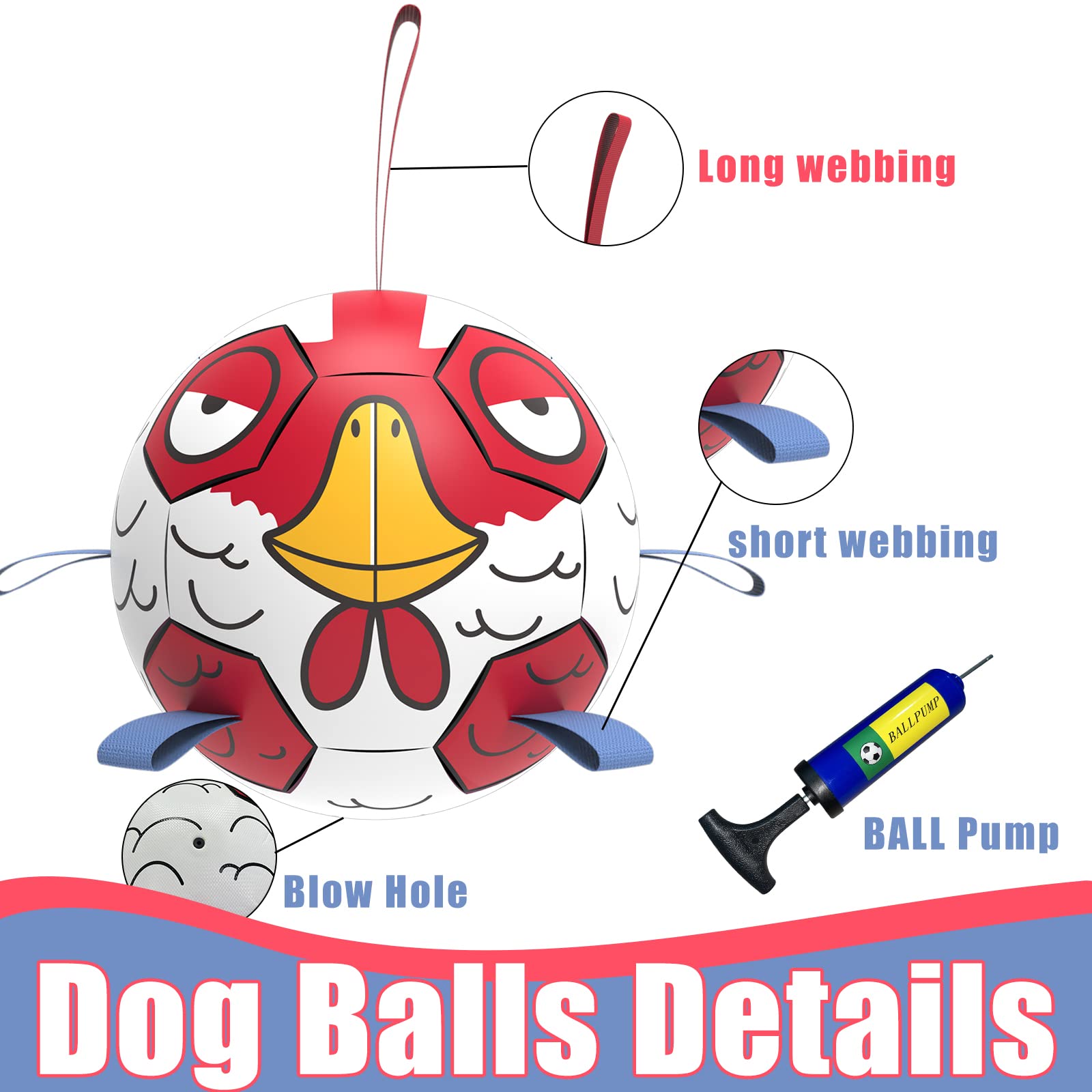 Qdan Chicken Dog Toys Soccer Ball With Straps, Interactive Toys For Tug Of War, Puppy Birthday Gifts, Dog Water Toy, Durable Bal