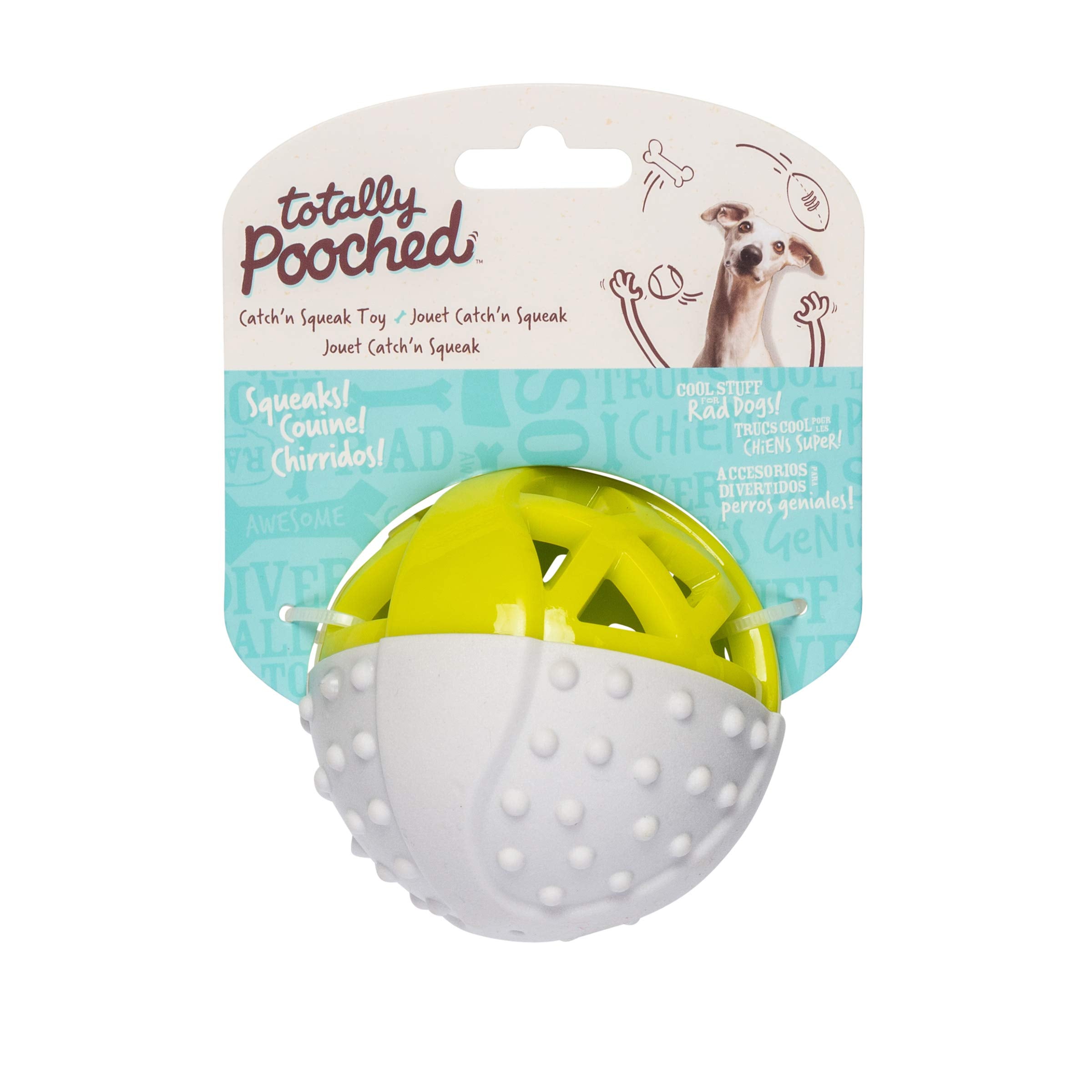 Messy Mutts Totally Dog Catch N Squeak Ball Grey Green