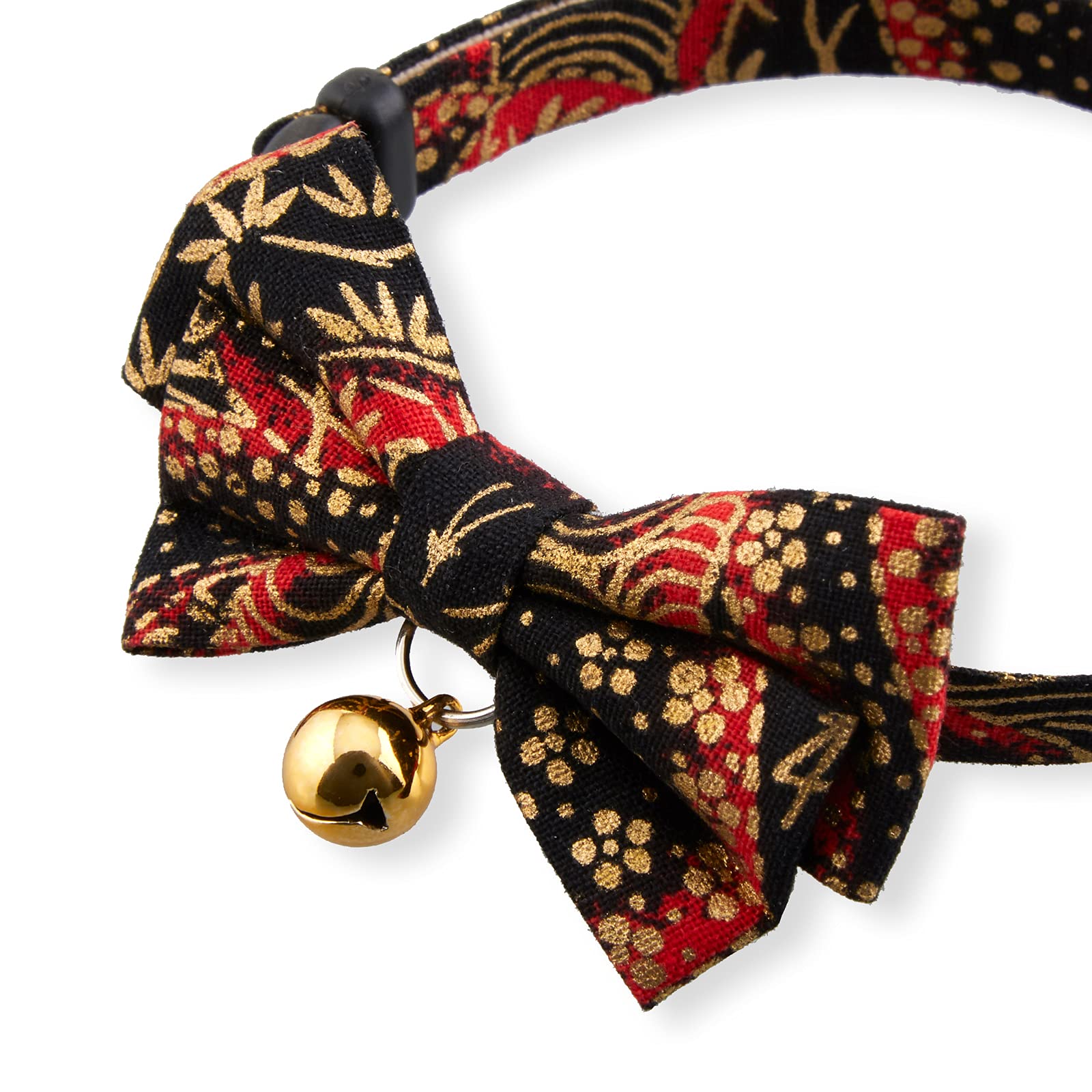 Gilded Gold Bow Tie Cat Collar (Black) With Bell Safety Breakaway Soft Lightweight For Cats Kitty Kitten Japanese Stylish Pattern, No.1 Seller In Japan