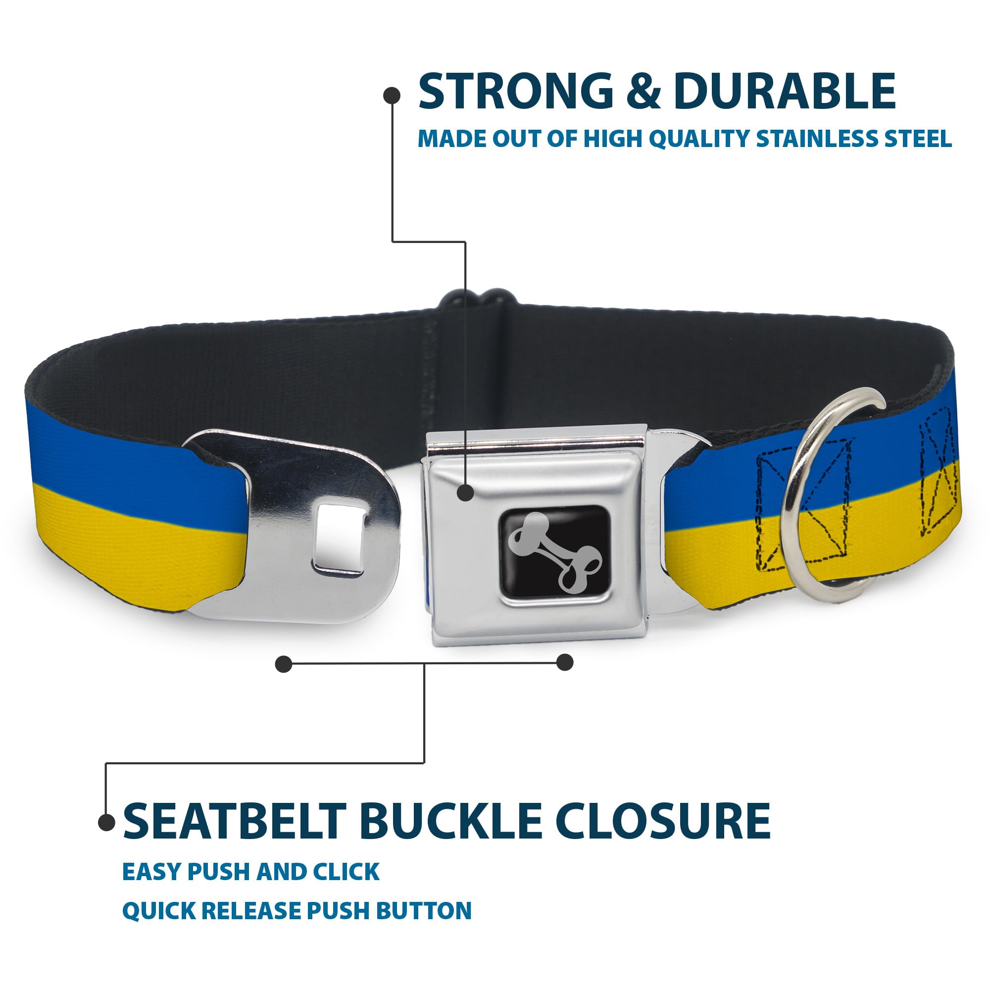 Dog Collar Seatbelt Buckle Ukraine Flag Continuous 18 To 32 Inches 1.5 Inch Wide