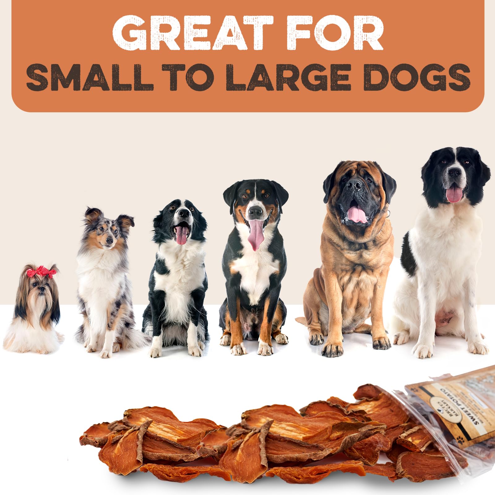 Sweet Potato Slices For Dogs - Single Ingredient Grain Free Dog Treats, Best High Anti-Oxidant Healthy 100% Natural Thick Cut Dr