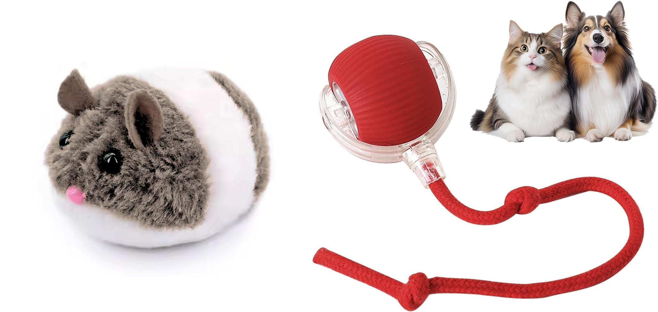 Pet Fun WindUp Mouse Toy With Twirling Tail & Interactive Cat Ball Toy With Rope Tail For Cats & Kittens | Plush Interactive Pl