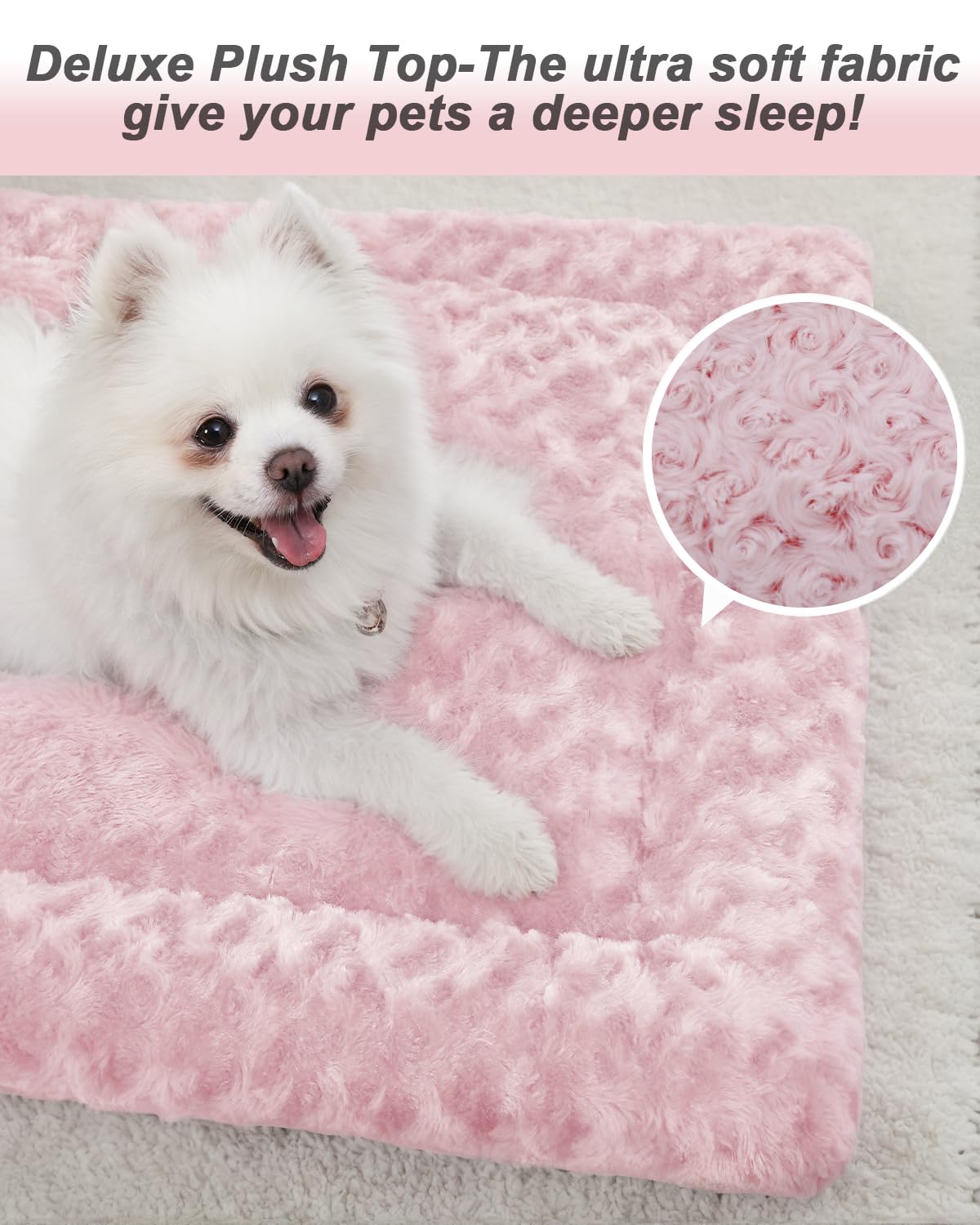 Washable Dog Bed Mat Reversible Dog Crate Pad Soft Fluffy Pet Kennel Beds Dog Sleeping Mattress For Large Jumbo Medium Small Dogs, 35 X 22 Inch, Pink