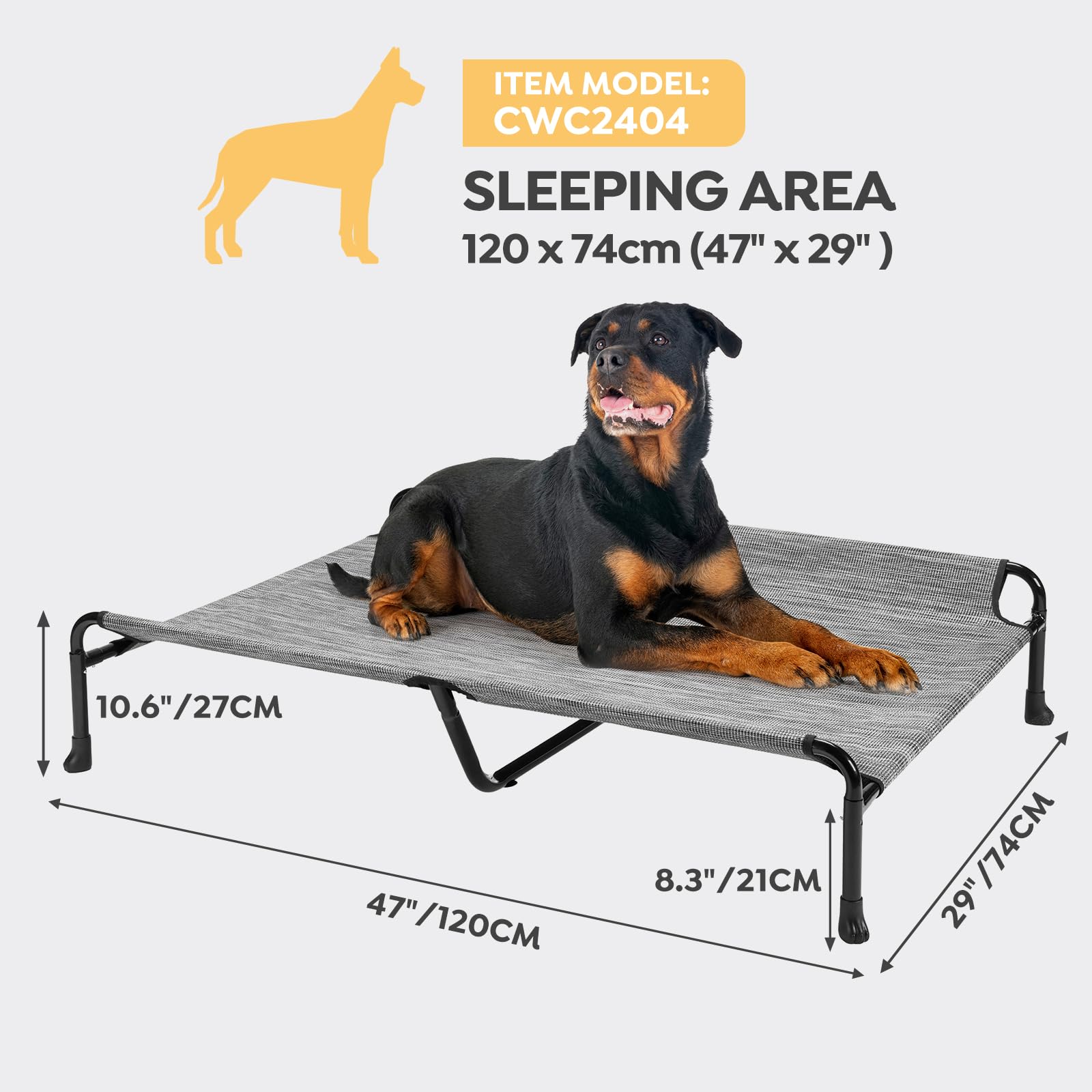 Veehoo Cooling Elevated Dog Bed, Raised Dog Beds For Large Dogs, Outdoor Dog Bed With Guardrail, Upgraded Non-Slip Feet, Breatha