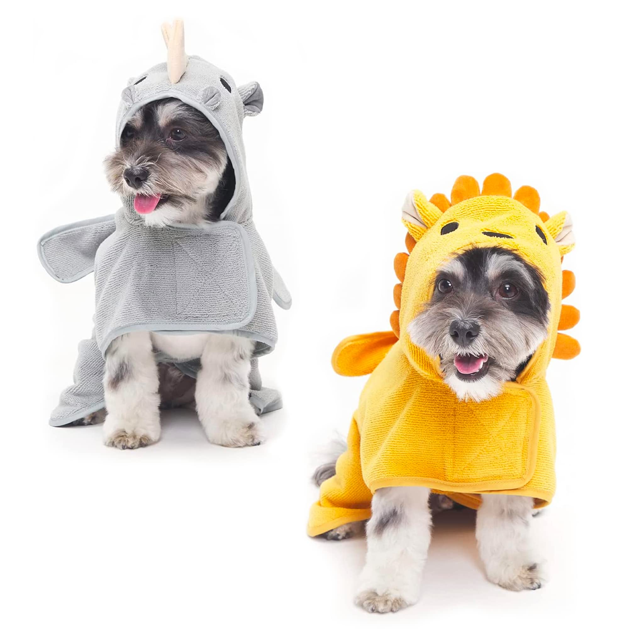 Barkbox - Premium Absorbent Hooded Dog Bathrobe Towel Bundle - Quick Drying Pet Towel For Bath & Beach Trips - Luxurious & Soft Bathrobe Towel For Dogs Of All Breeds - Lion & Rhino - Small