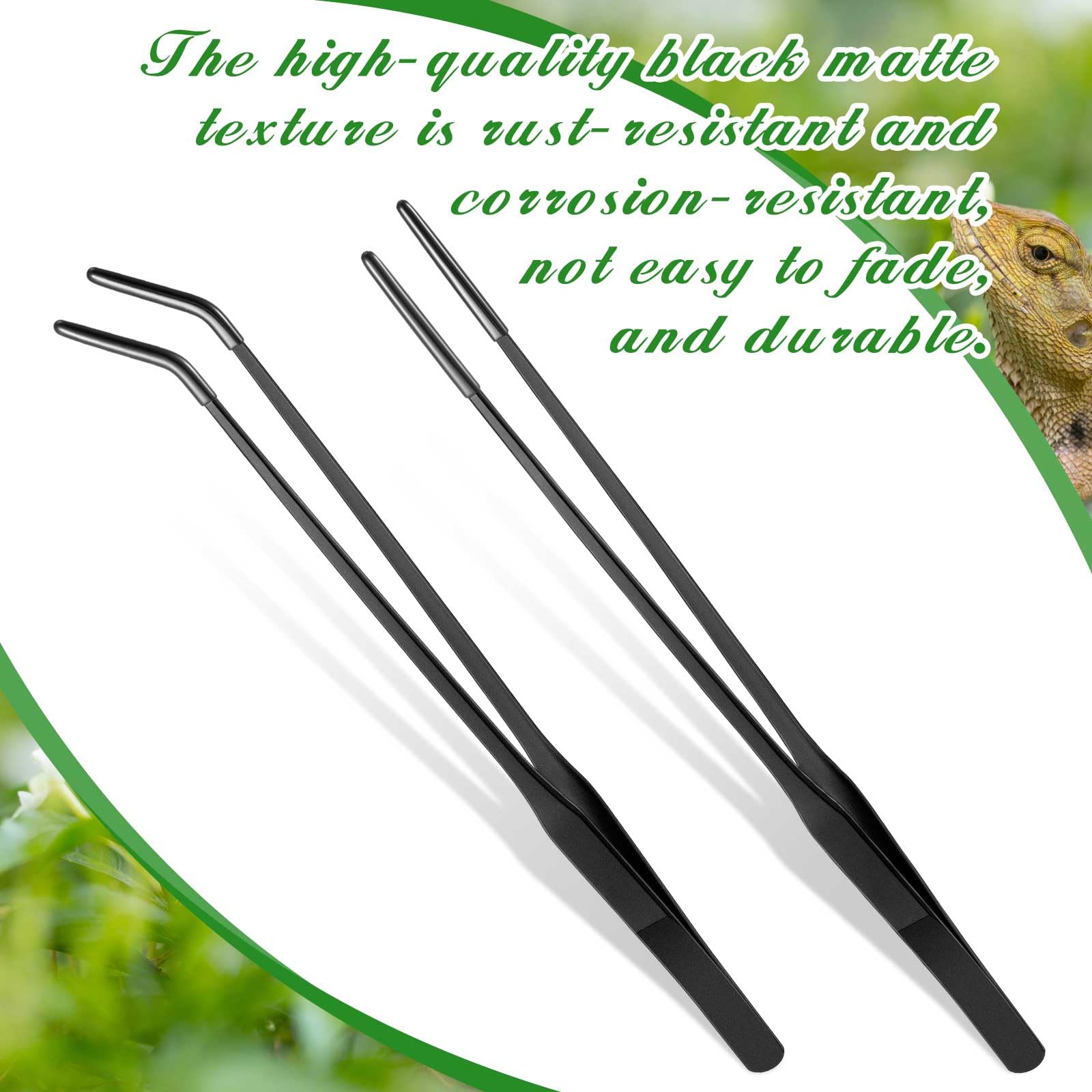 Lasnten 2 Pcs Extra Long Stainless Steel Reptile Feeding Tongs with Rubber Tip Bearded Dragon Aquarium Straight and Curved Long