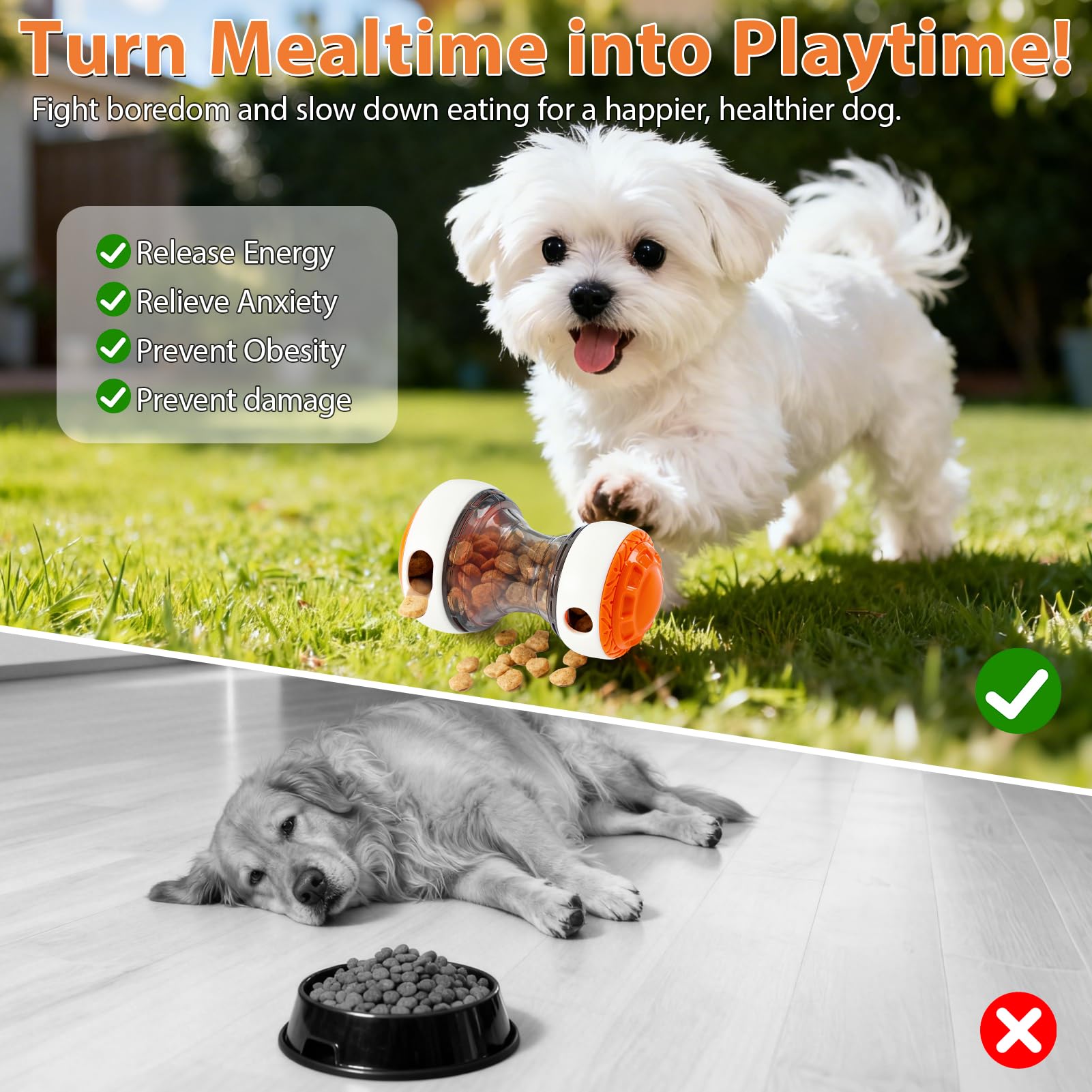 Dog Puzzle Toy - Adjustable Treat Dispensing Ball Food Dispenser Slow Feeder, Puppy Enrichment Training Toy, Pet Interactive Cha