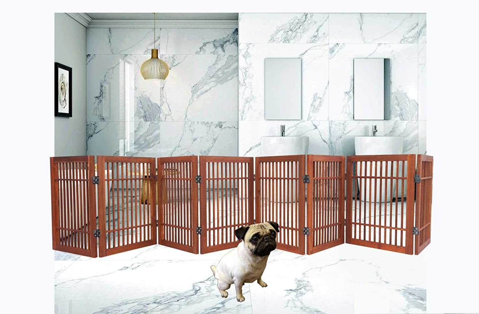 Urnporium Freestanding Pet Gate Folding Wooden Fence for Indoor & Outdoor Use, Durable Acacia Hardwood (Brown Pet Gate, 8 Panel