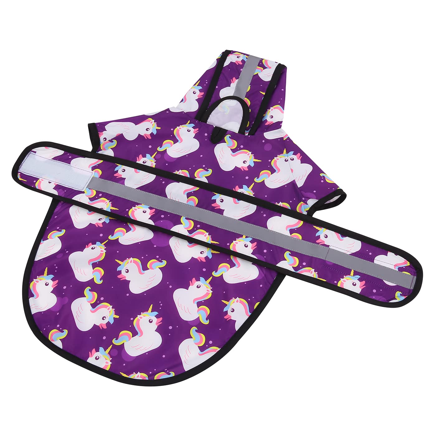 Hde Dog Raincoat Hooded Slicker Poncho For Small To X-Large Dogs And Puppies Purple Unicorn Ducks - S