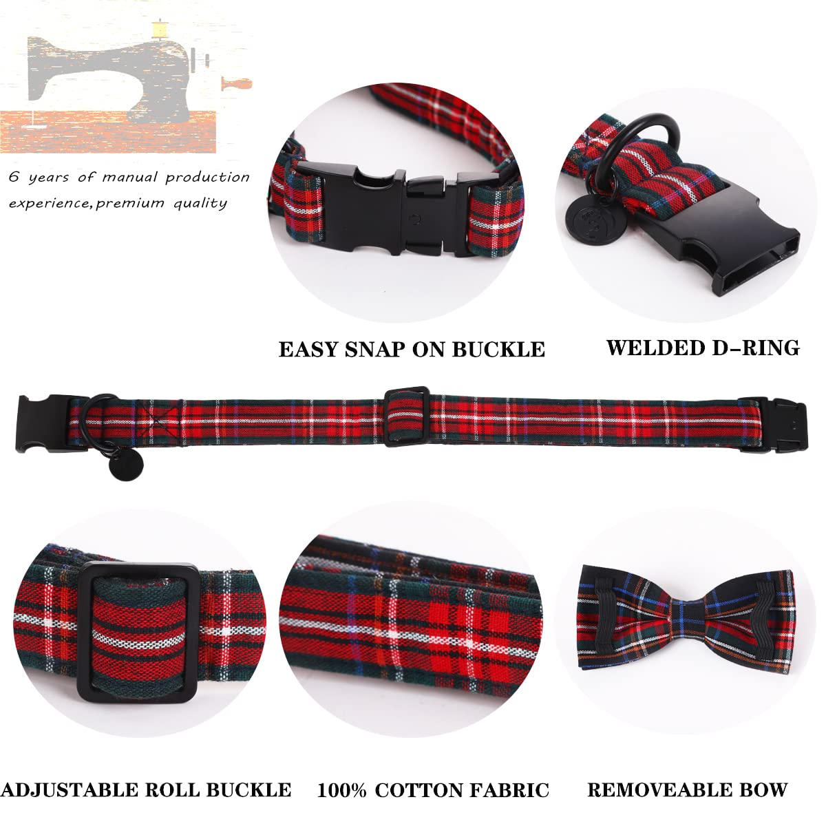 Dogwong Premium Summer Dog Collars, Lemon Bowtie Dog Collar, Adjustable Heavy Duty Girl Dog Collar With Bow For Small Dogs