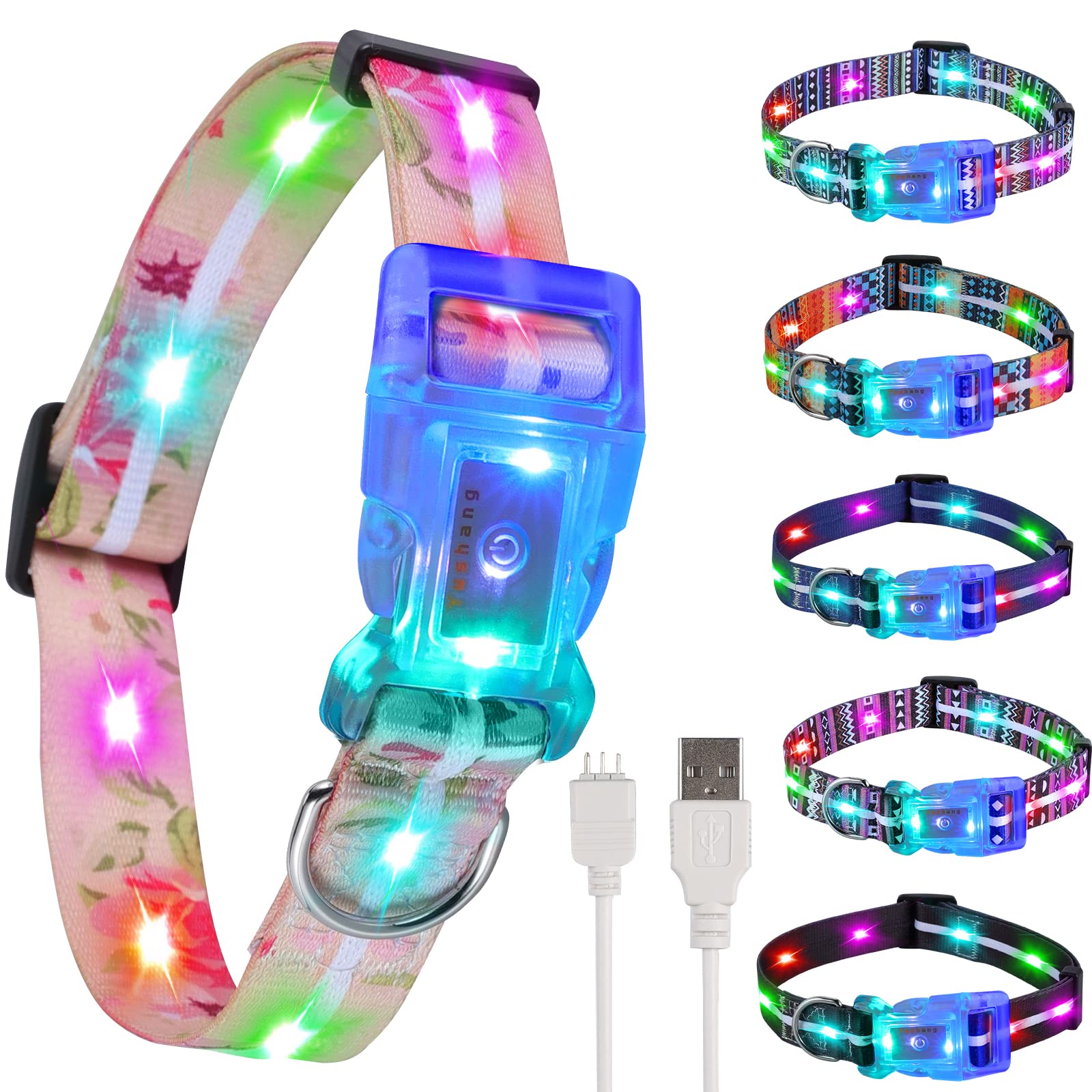 YUSHANG 2 Pack Light Up Dog Collars,LED Dog Collar Rechargeable Waterproof,2-in-1 Buckle Type Glow Collar for Medium Large Dogs-