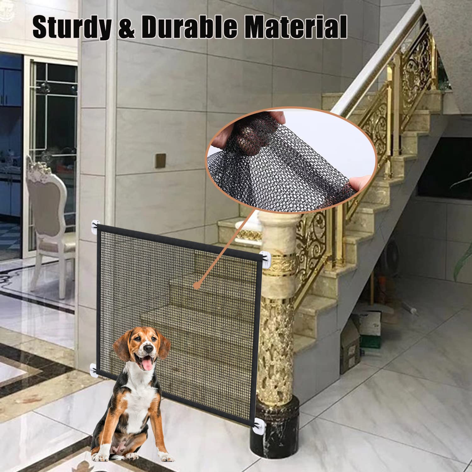 Mesh Dog Gate for Pets, Magic Pet Gate for The House, Portable Puppy Safety Fence Guard for Stairs and Doorways, Easy Install An