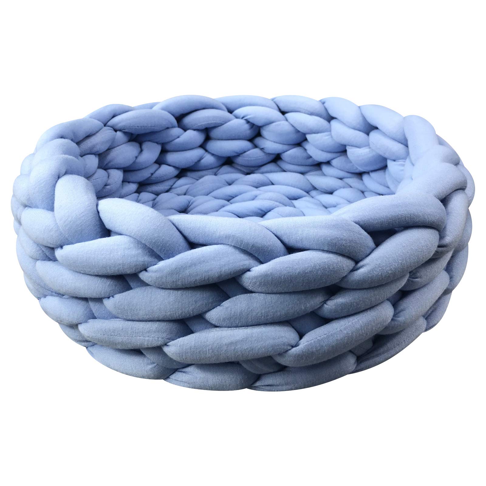 Lucky Monet Cat Basket Bed Cotton Knitted Round Pet Beds For Cats Cute Boho Cat Pet Bed Warm Woven Cat Nest For Puppy Kitten Cats Dogs (19.7', Blue)