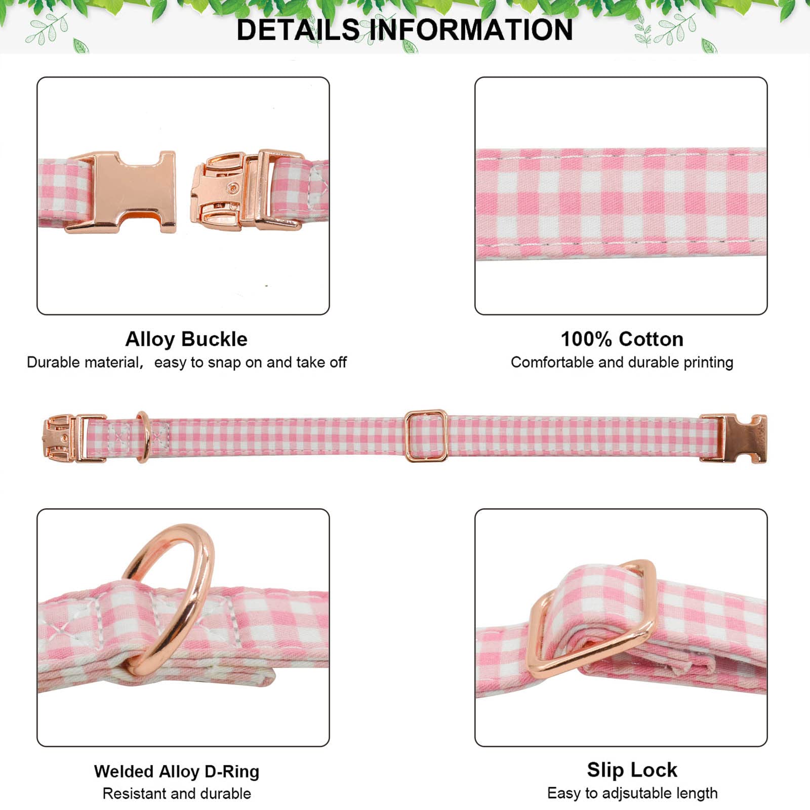 Metal Buckle Dog Collar, Durable Adjustable Dog Collar Soft For Small Medium Large Dogs (Pink Plaid, S(10-14In)