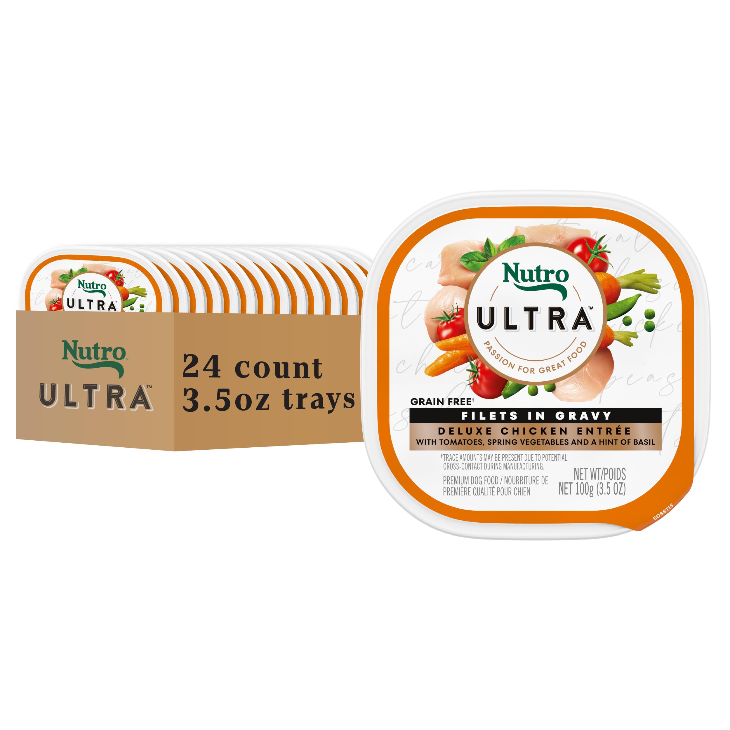 Nutro Ultra Wet Dog Food Grain Free Filets in Gravy Deluxe Chicken Entree, 3.5 oz. Trays (24 Count, Pack of 1)