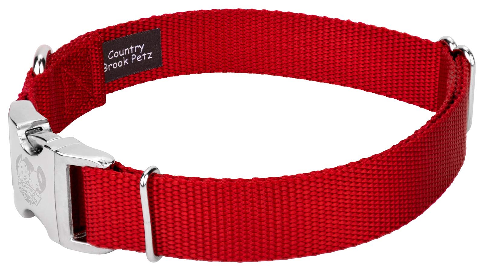 Country Brook Design - Vibrant 30+ Color Selection - Premium Nylon Dog Collar With Metal Buckle (Medium, 3/4 Inch, Red)