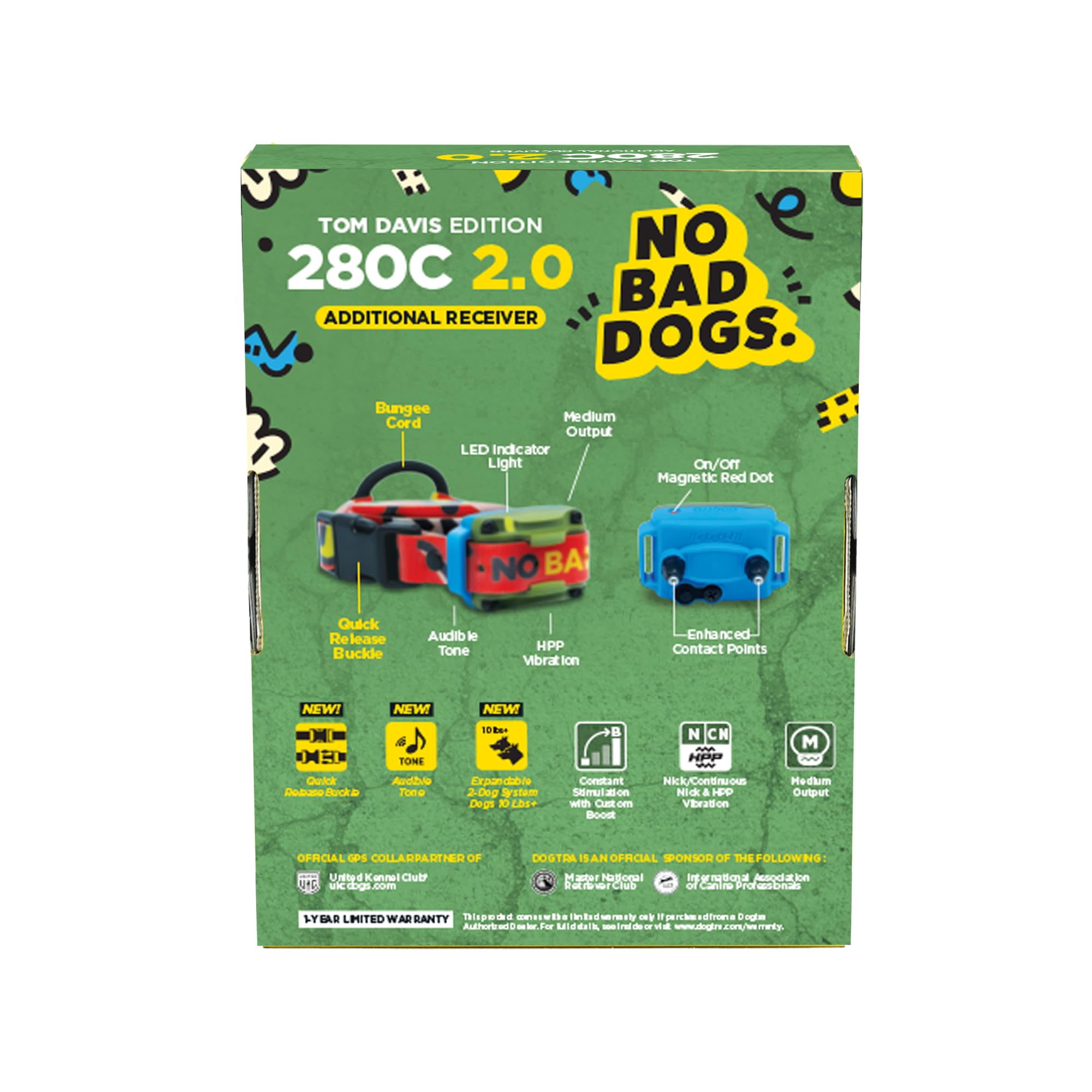 Dogtra Tom Davis 280C 2.0 Receiver Only - Waterproof, Rechargeable, 127 Levels, 1/2-Mile Range, Biothane Collar Strap