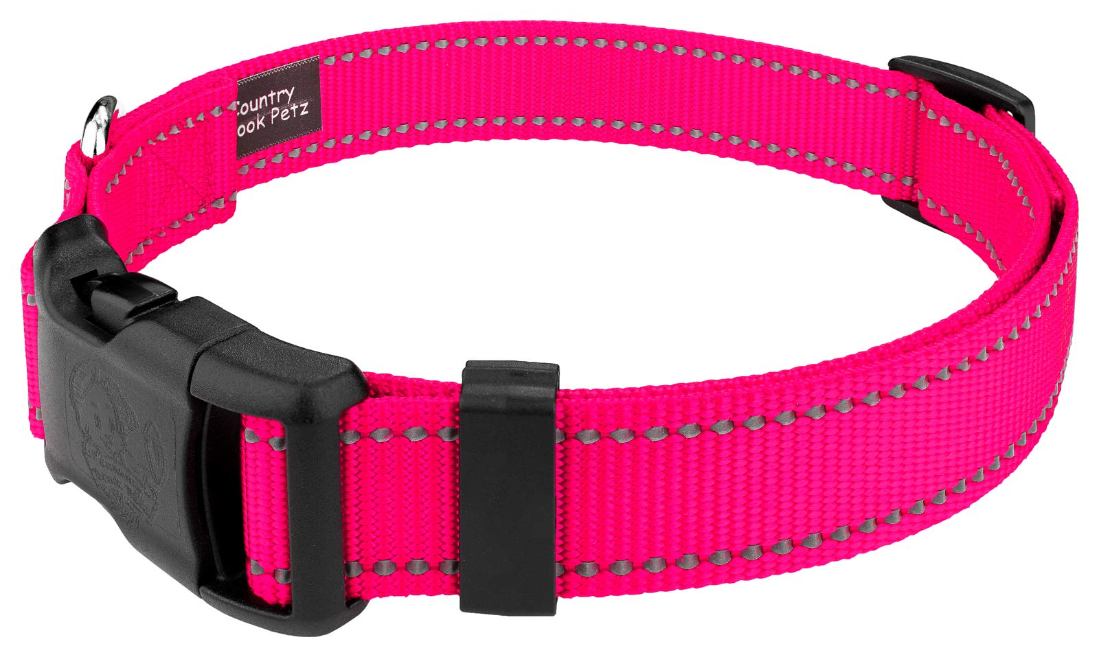 Country Brook Petz - 1 Inch Deluxe Hot Pink Reflective Nylon Dog Collar - Medium