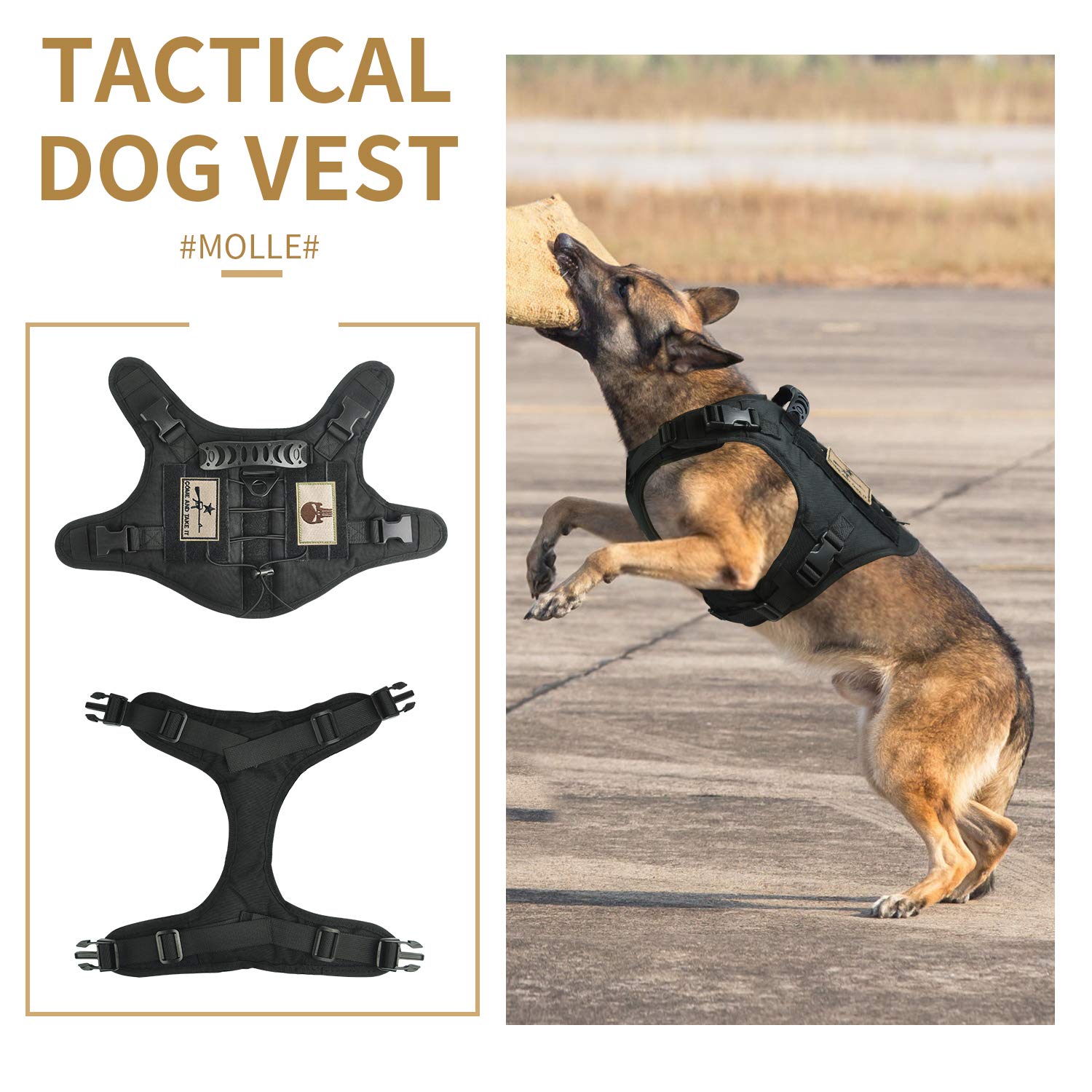 SALFSE Tactical Dog Vest Harness, Outdoor Training Service Dog Vest Adjustable Military Working Dog Vest with Molle System and R