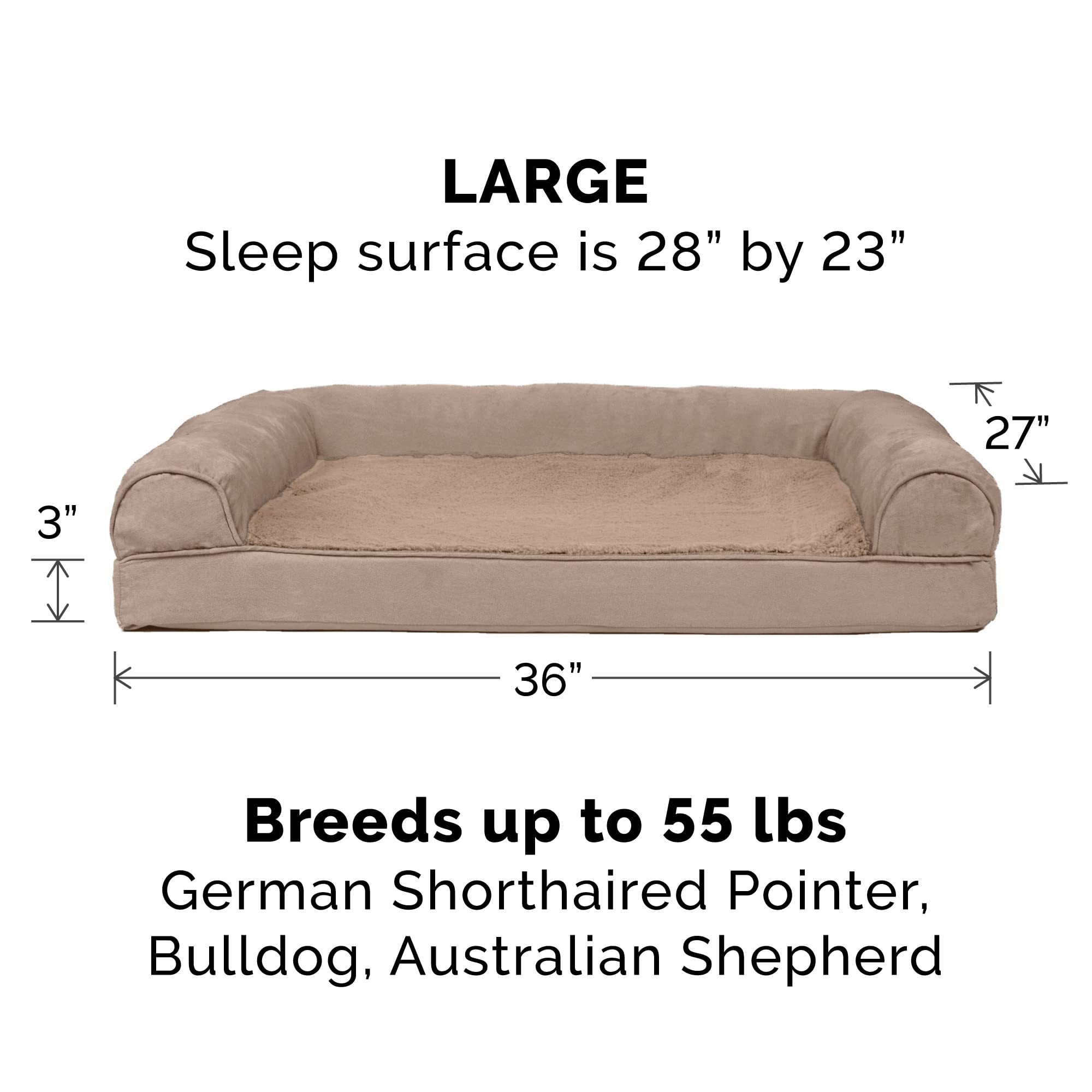Furhaven Replacement Dog Bed Cover Plush & Suede Sofa-Style, Machine Washable - Almondine, Large