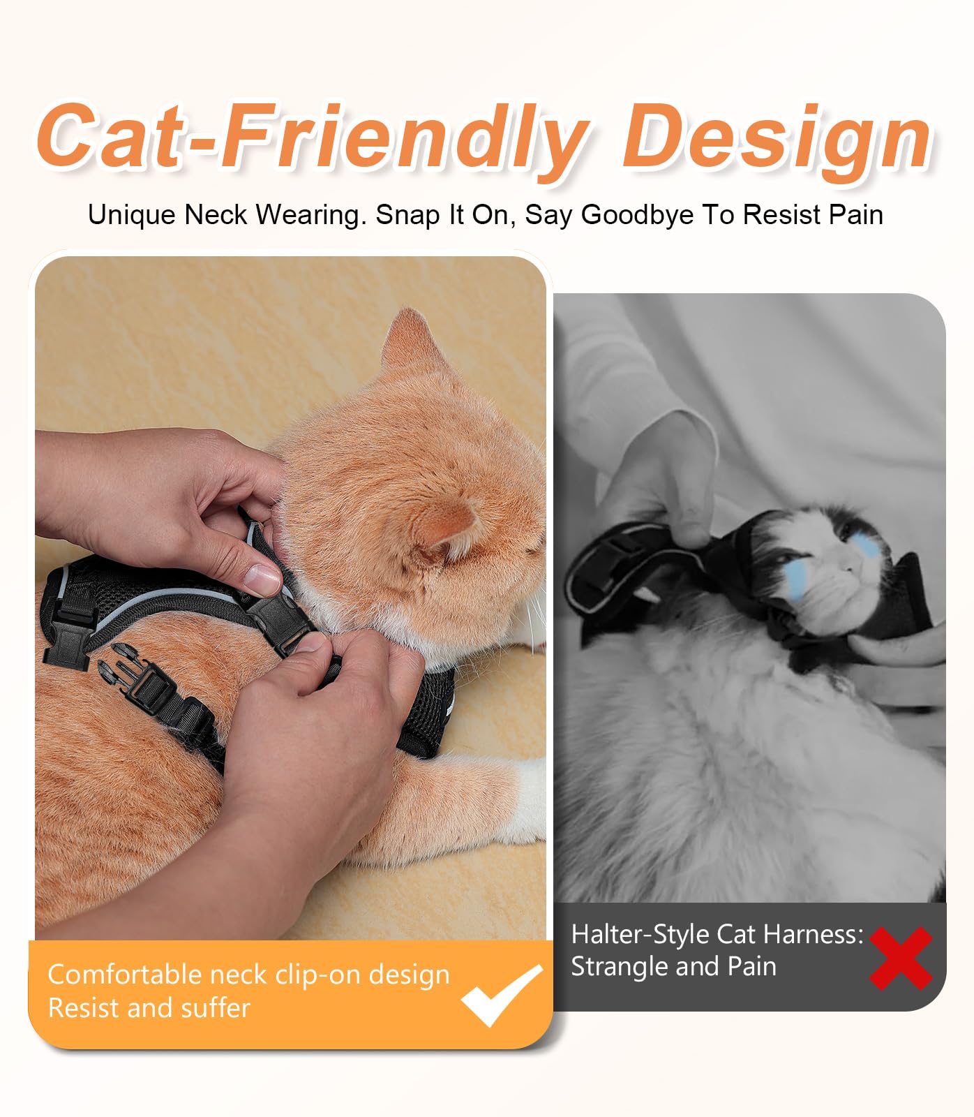 Halypet Cat Harness and Leash Set, Escape Proof Soft Vest, Small (7-12lb), H200 Pro Black, Breathable Mesh, Comfortable for Outdoor Walking