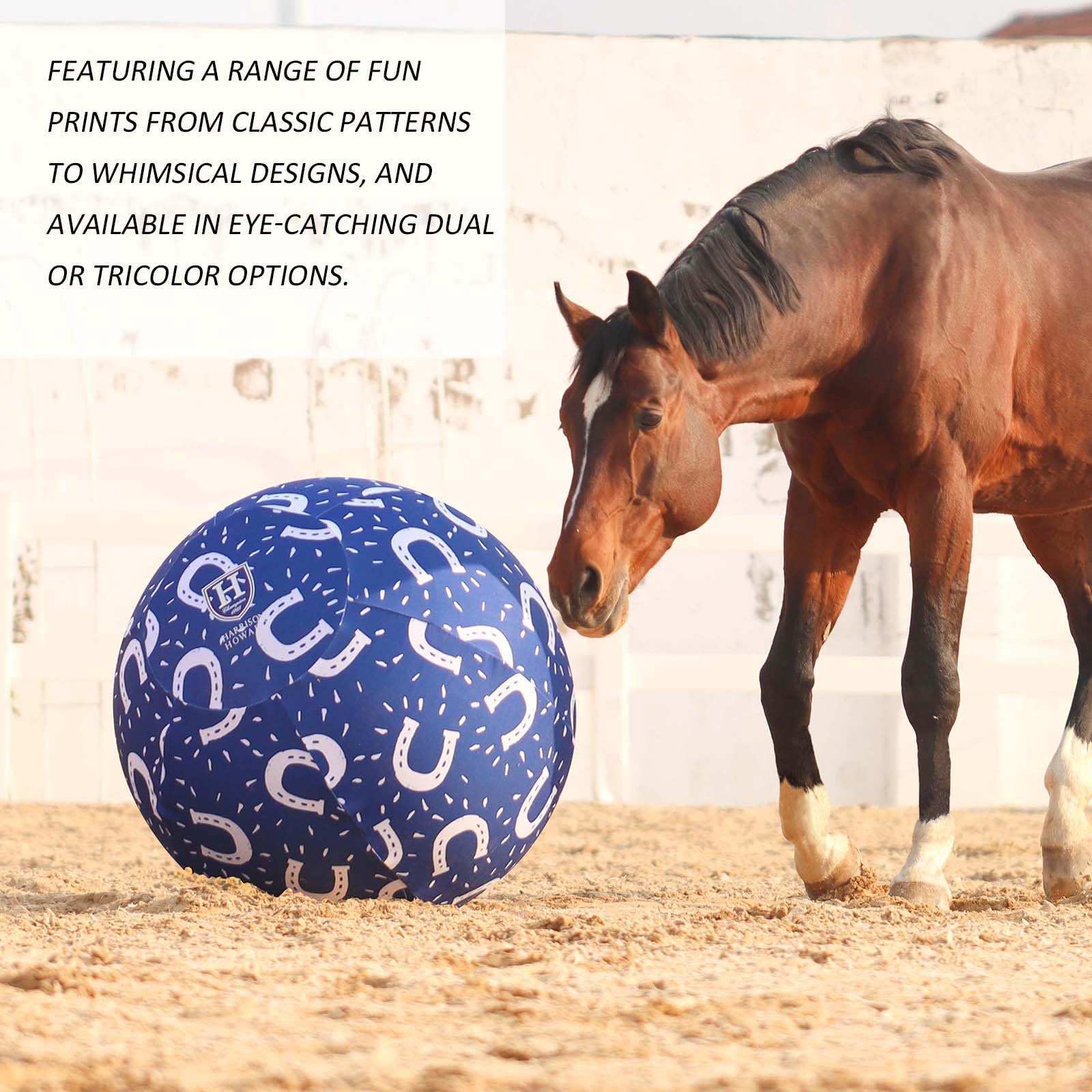 Harrison Howard Howdy Bally Horse Playball Cover, Horseshoe Print, 40" Fabric Mega Ball for Equine Use