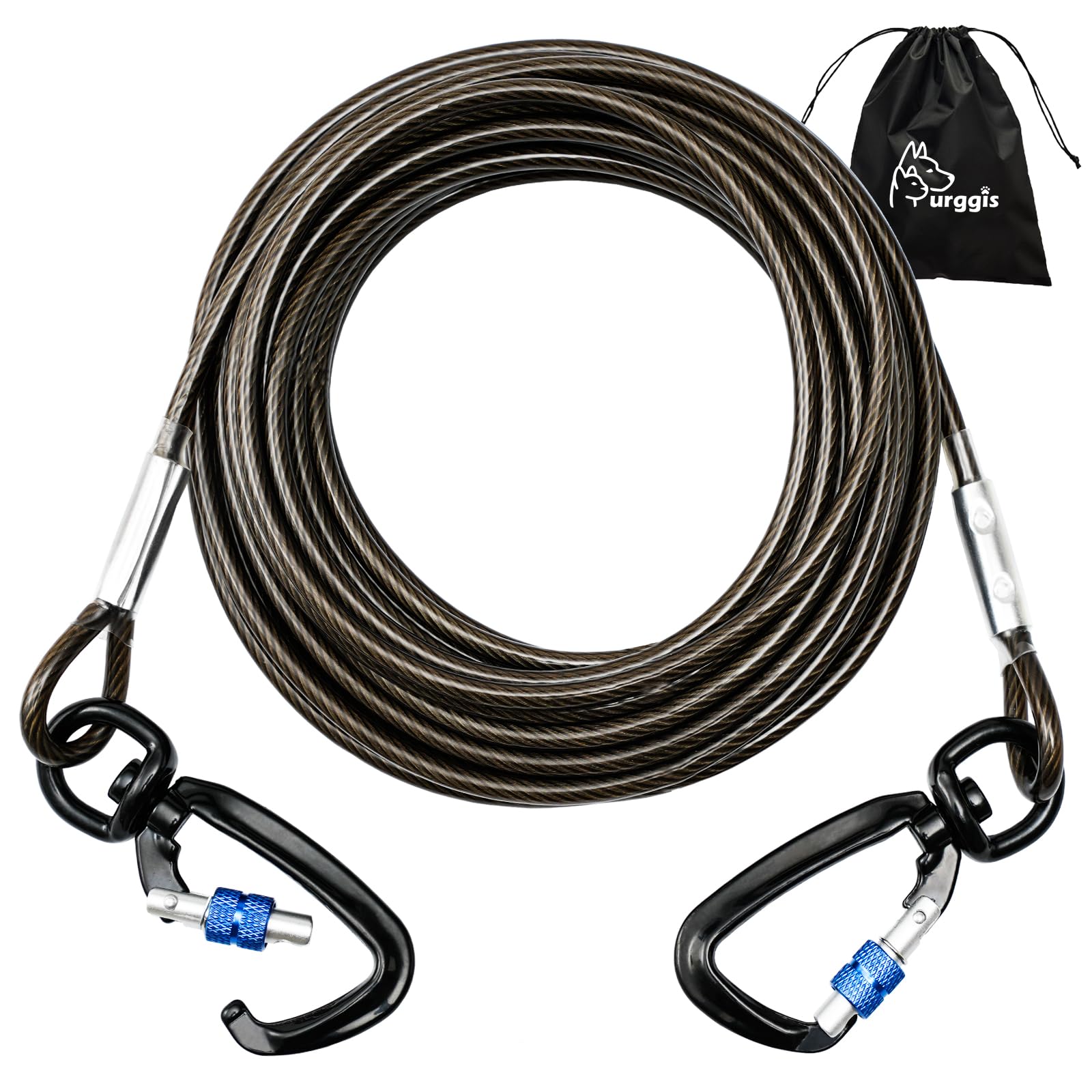 Furggis Dog Tie Out Cable,10/15/20/30/50Ft Dog Run Cable For Yard And Camping Outdoor,Heavy Duty Dog Tether For Medium Large Dog