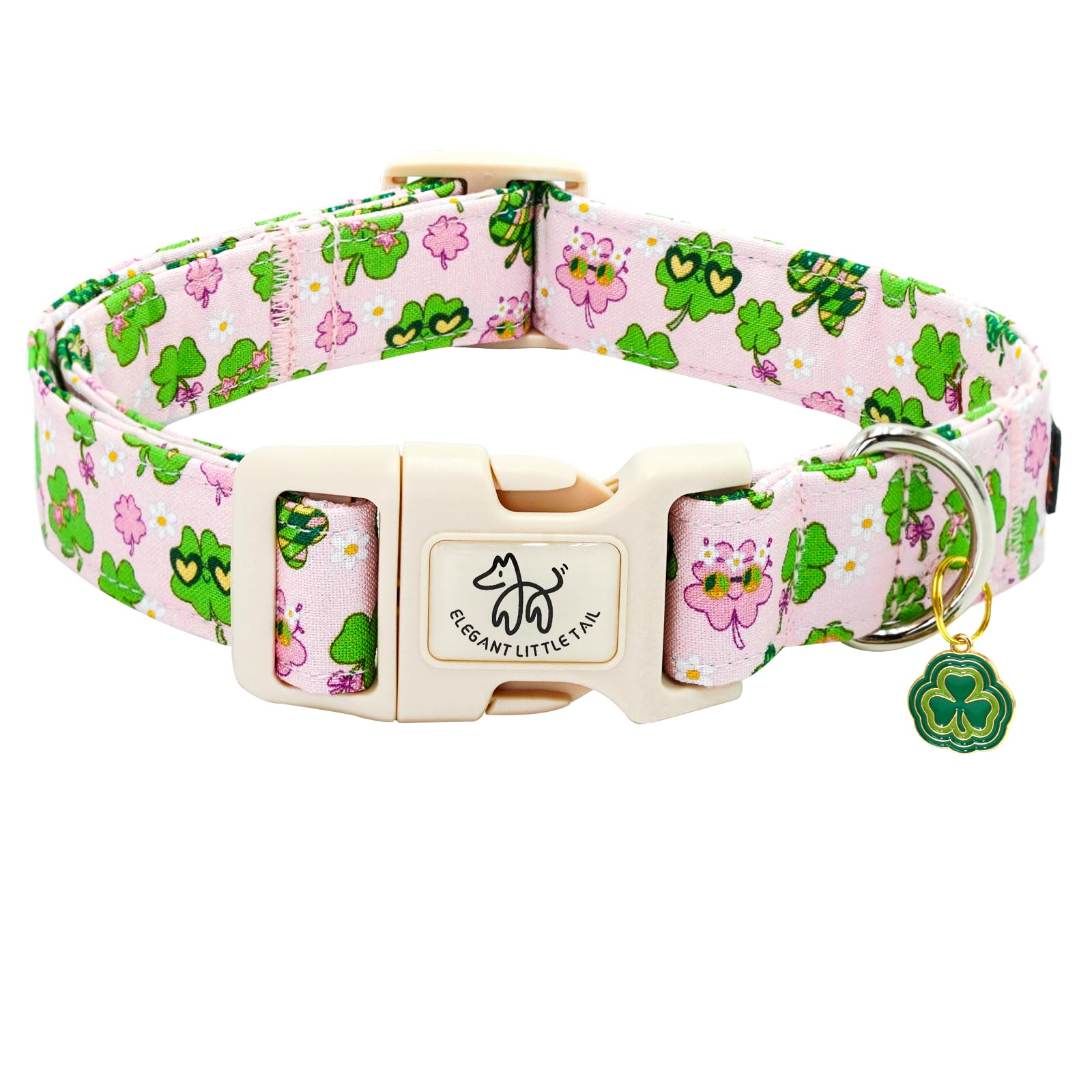Elegant Little Tail St Patrick'S Dog Collar-Cute Colver Cotton Shamrock Pet Collar Trefoil Pink Holiday Adjustable Cotton Pet Co