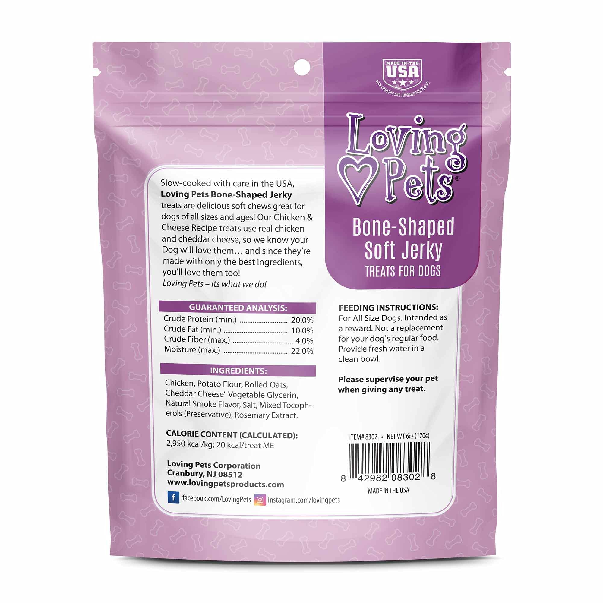 Loving Pets - Soft Chew Jerky (Bone-Shaped, Chicken & Cheese Recipe) USA Made Dog Treats
