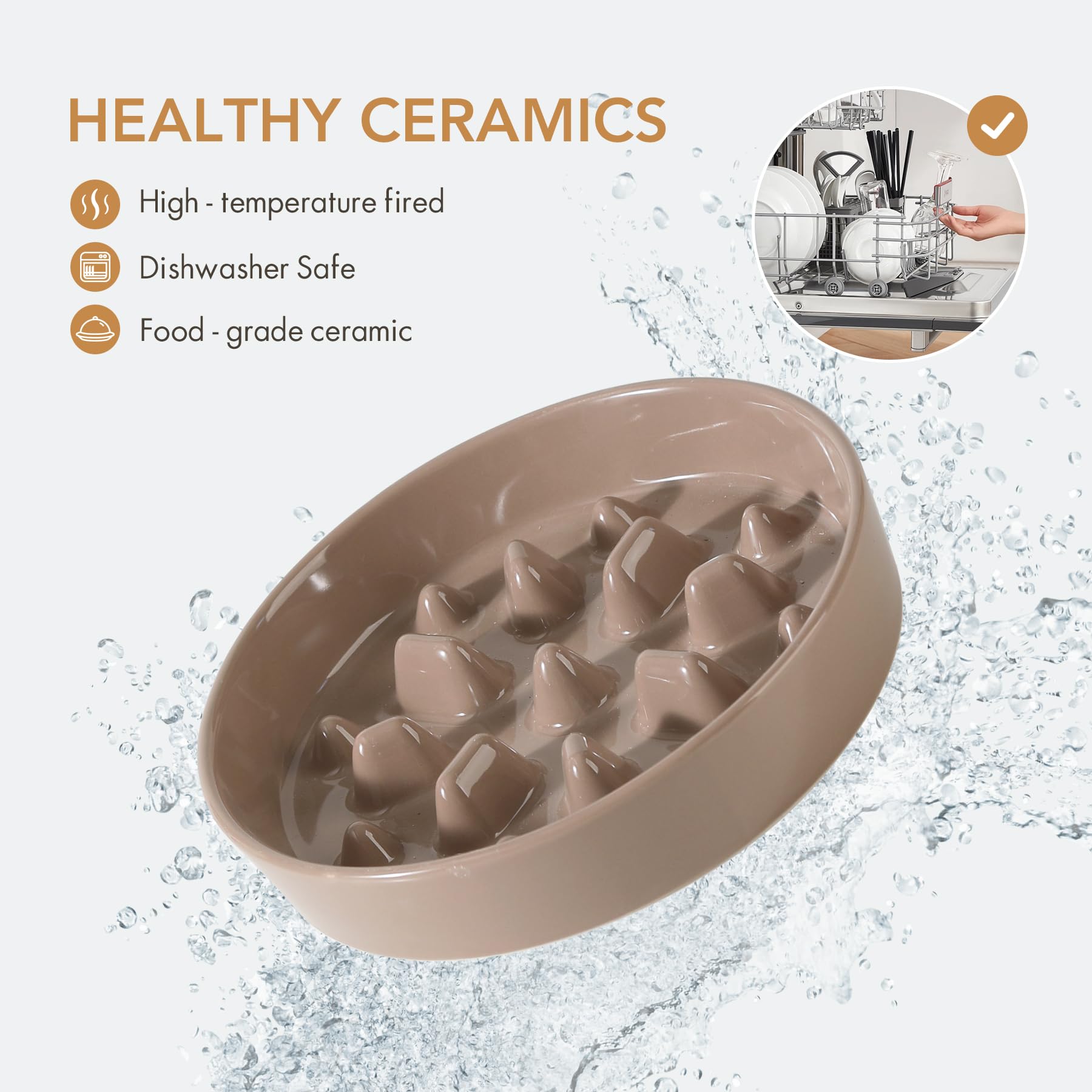 Havniva Ceramic 1.6 Cup Dog Raised Slow Feeder Set, Elevated Bowl with Wooden Stand for Medium and Large Dog, 8.2inch Slow Feede