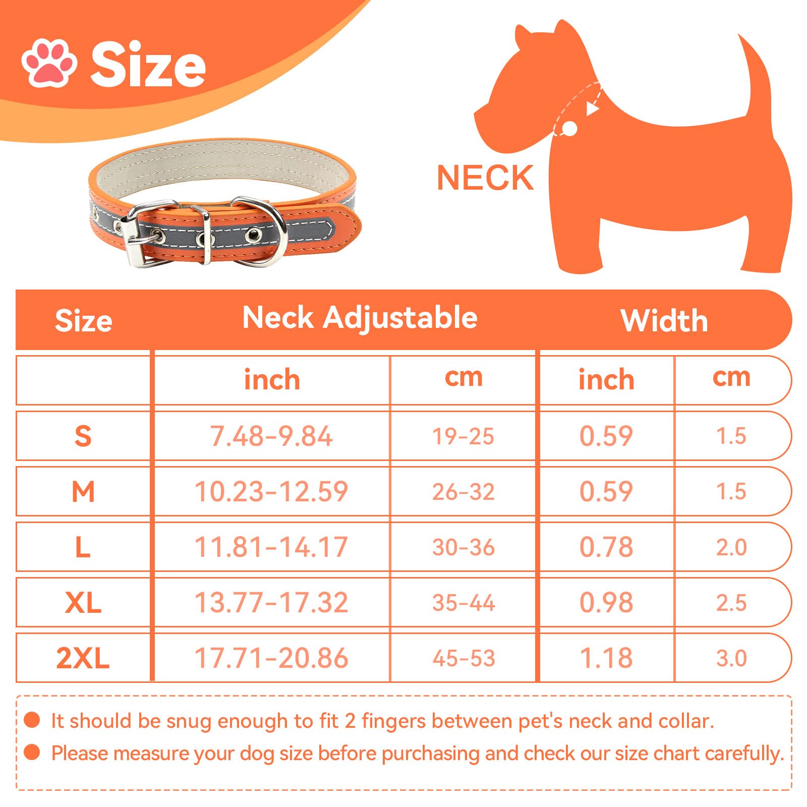 Petcare Reflective Dog Collar With Cute Paw Rivet Studded Funny Soft Pu Leather Adjustable Puppy Dog Collars For Small Medium Large Dogs Cats (Orange,Xx-Large)