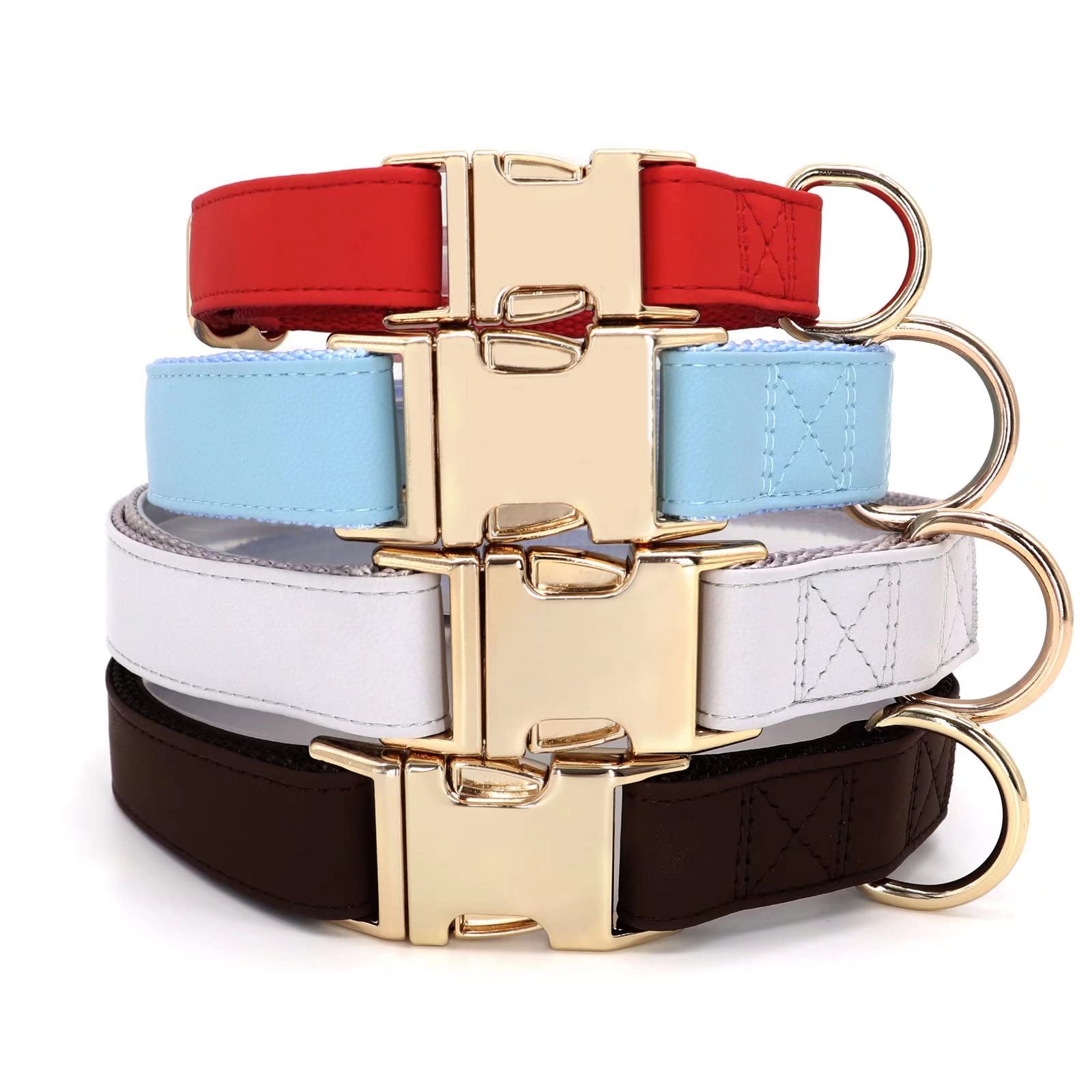Pet Artist Charming Nylon Dog Collar With Leather Adjustable Soft Elegant Nylon Collars For Dogs Small Medium Large 4 Solid Color For Choosing Blue Red Brown Grey (Blue,Neck Fit 9-14'')
