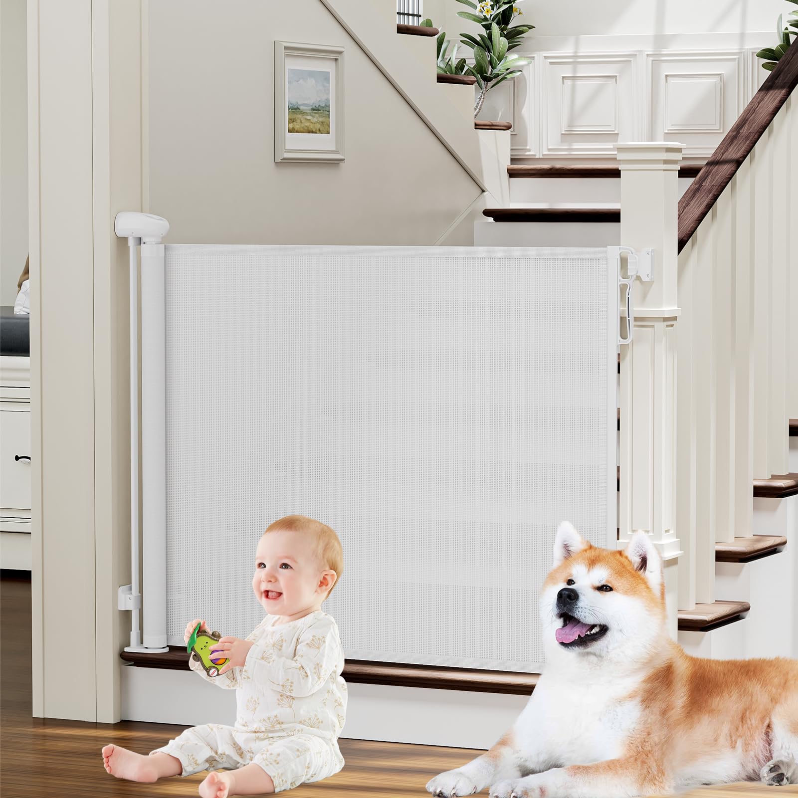 Probebi Retractable Baby & Dog Gate - Extends To 54' Wide, 34' Tall - Stair, Doorway & Hallway Use