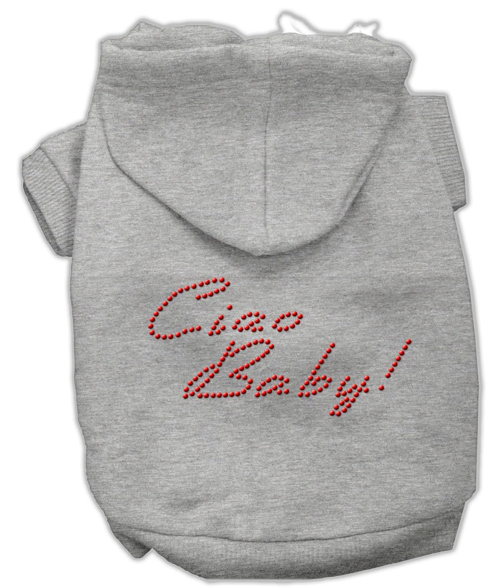 Pet, Dog & Cat Hoodie Rhinestone, "Ciao Baby" Gray XL (14-20 lbs.)