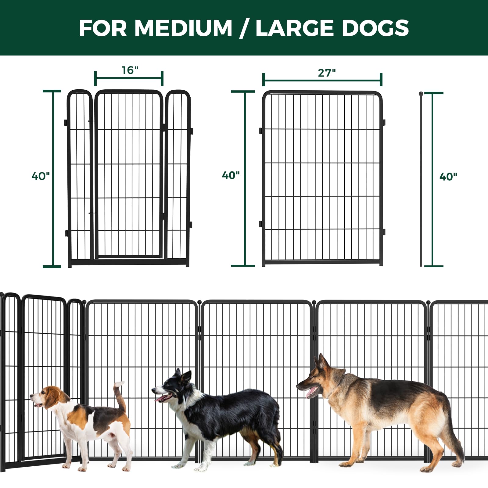 Fxw Homeplus Indoor Dog Playpen - Stress-Free And Safe Play, 40 Inch 12 Panels For Medium And Large Dogs, Black│Patented