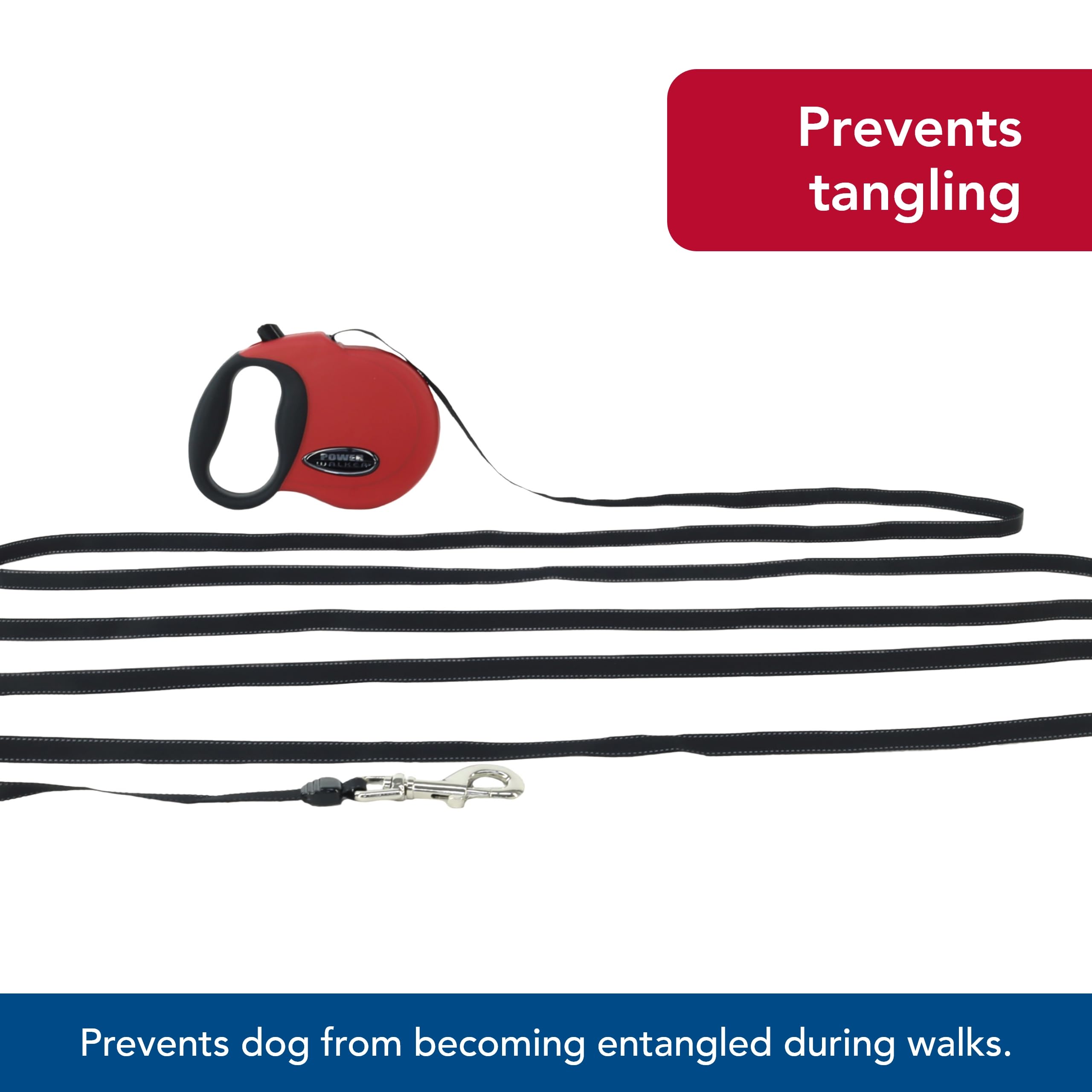 Coastal Pet Power Walker Dog Retractable Leash - Reflective Dog Leash - Stop-And-Release Control Button - Comfort Grip Handle - Red - X-Small