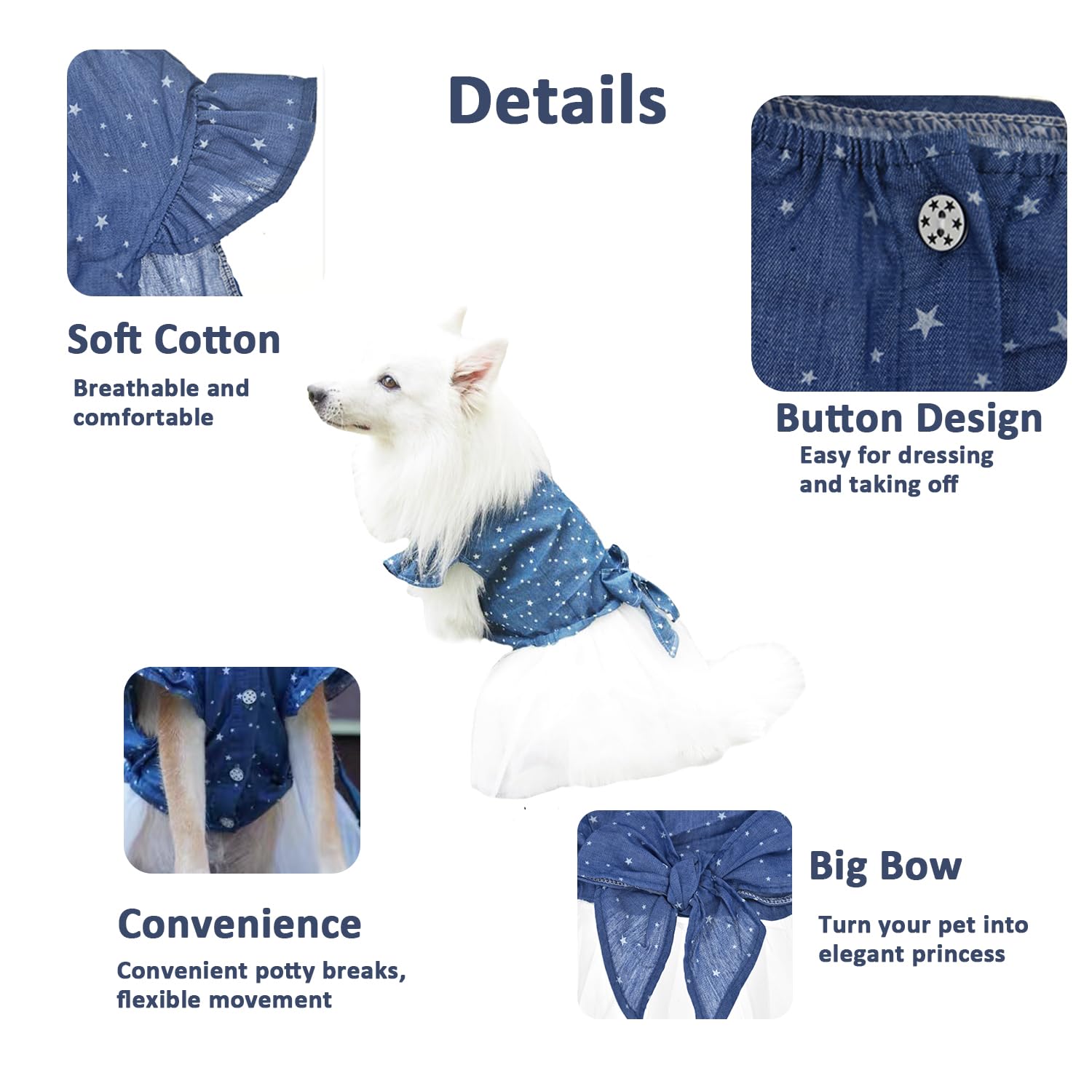 Polka Dot Big Large Dog Princess Dress Tutu Skirt Golden Retriever Pitbull Summer Dog Clothes Hoodie Costume (Xxl, Blue)