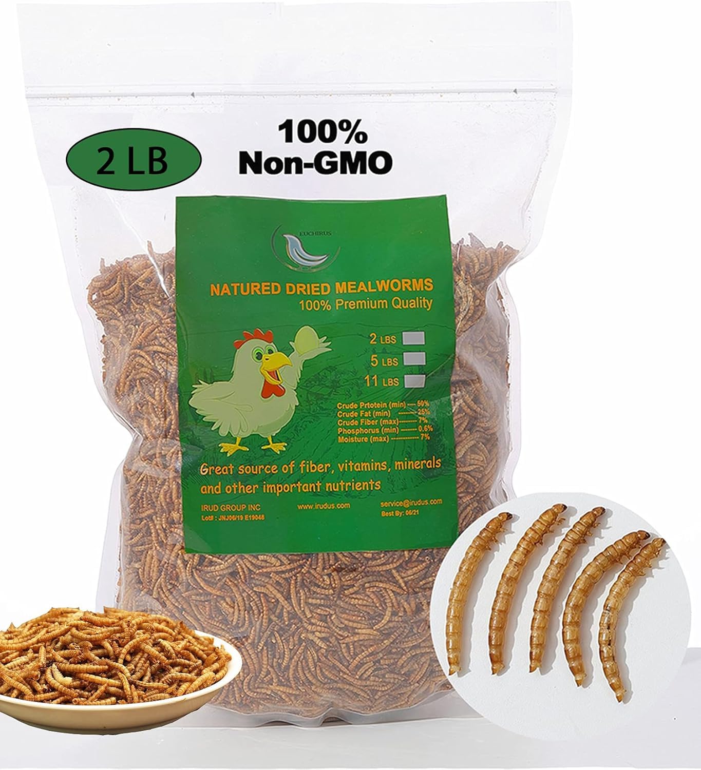 Euchirus 2LBs Non-GMO Dried Mealworms,High-Protein Larvae Treats Feed Molting Supplement for Birds Hens Ducks etc,Large Bulk Mea