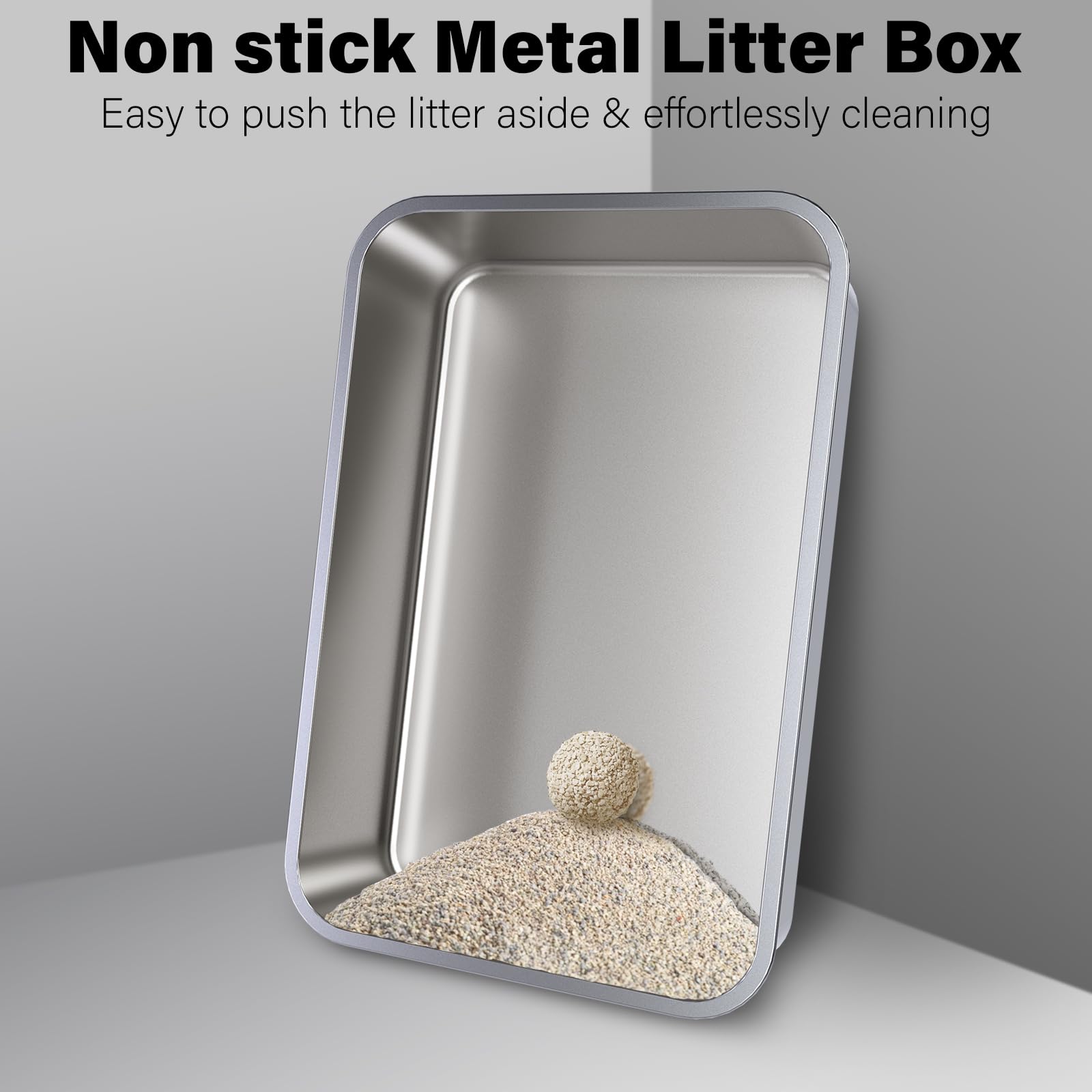 Holintan Stainless Steel Litter Box 2 Pack, 23.6'' X 15.7'' X 6'' Steel Litter Box Xl No Smell, Extra Large Metal Litterbox For
