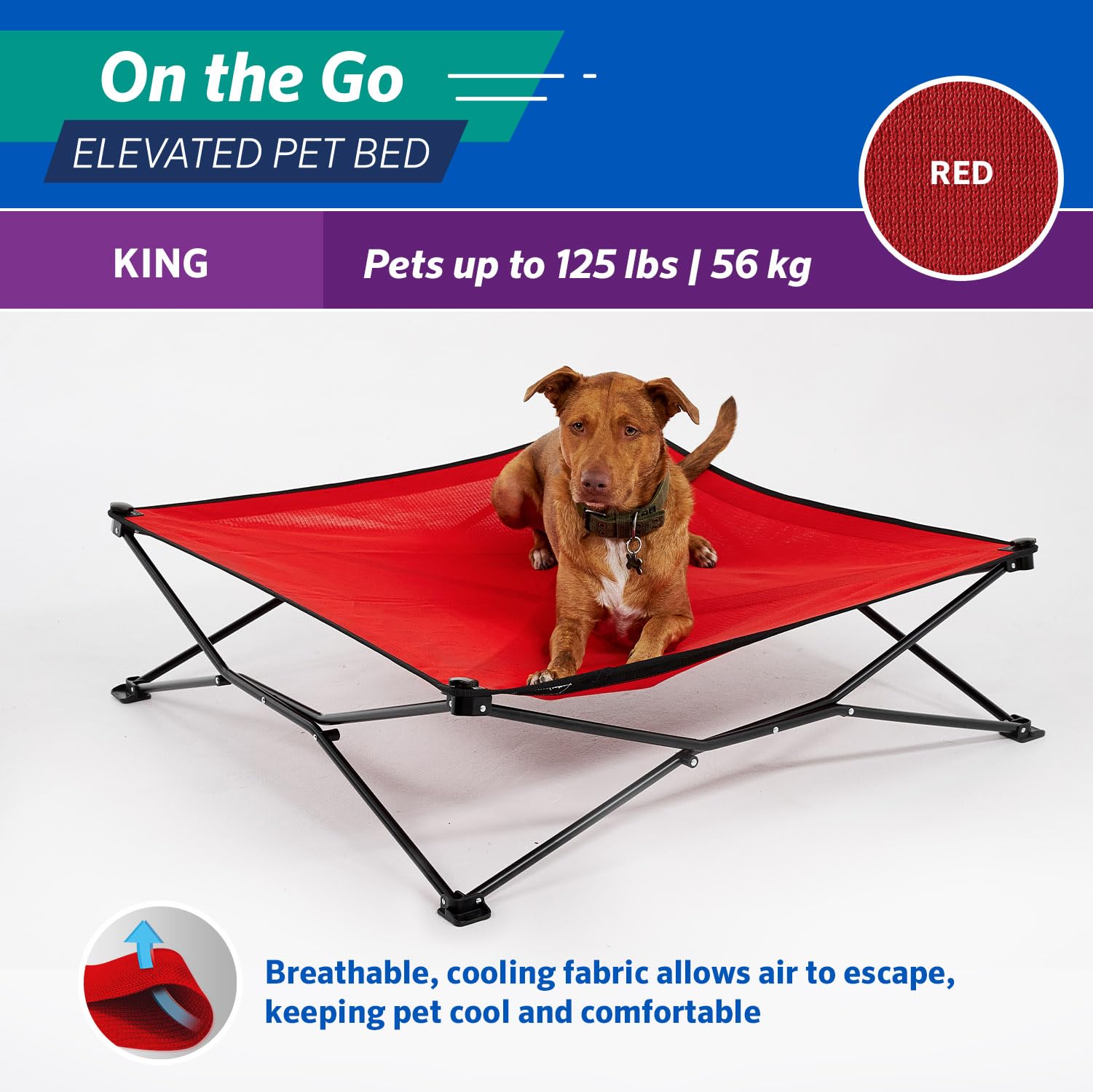 Coolaroo On The Go Pet Bed - Red - Xl (41'' X 41'')