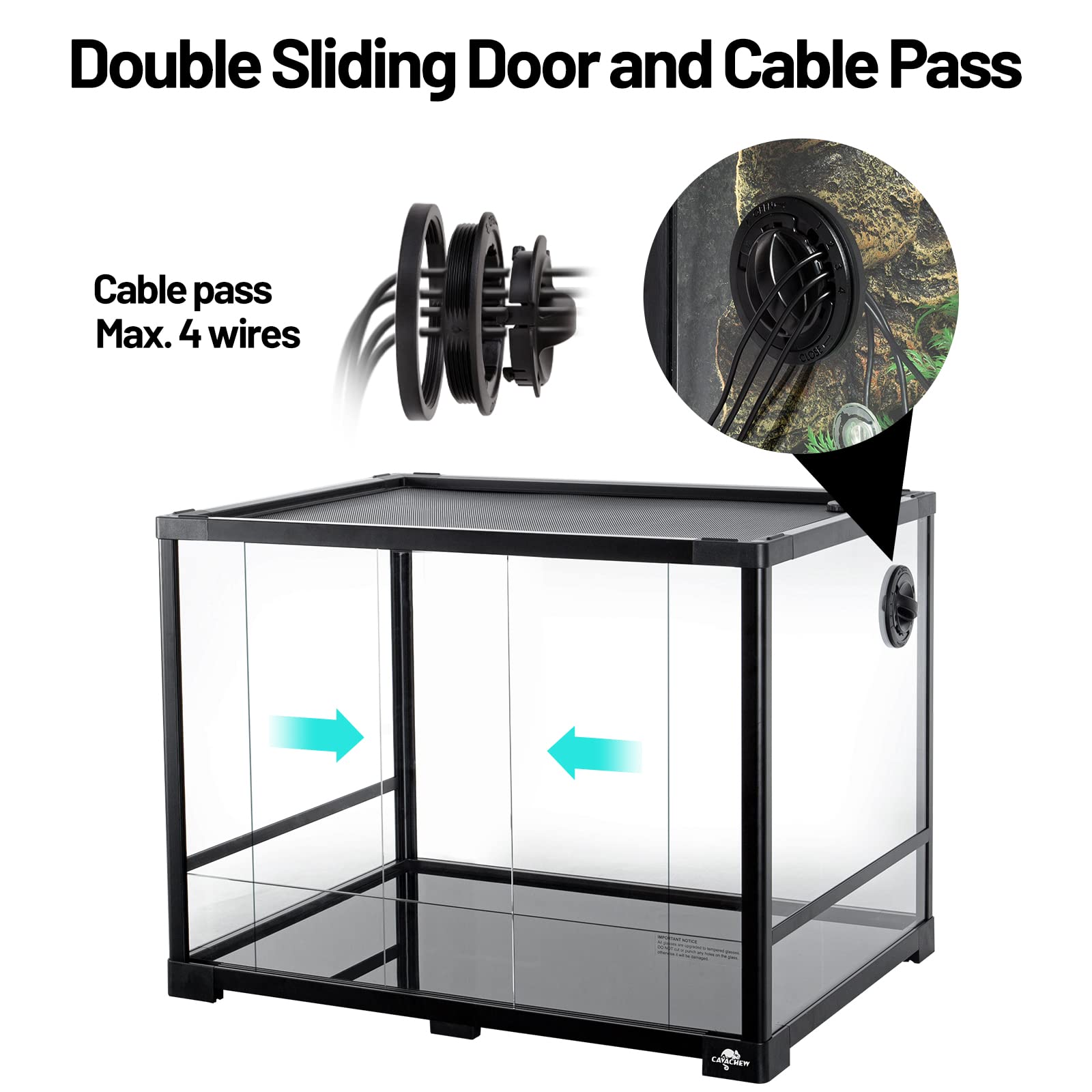 Cavachew 34 Gallon Reptile Tank, Glass Reptiles Terrarium 24'' X 18'' X 18'', Sliding Door, Top Ventilation, Cable Pass, Humidif