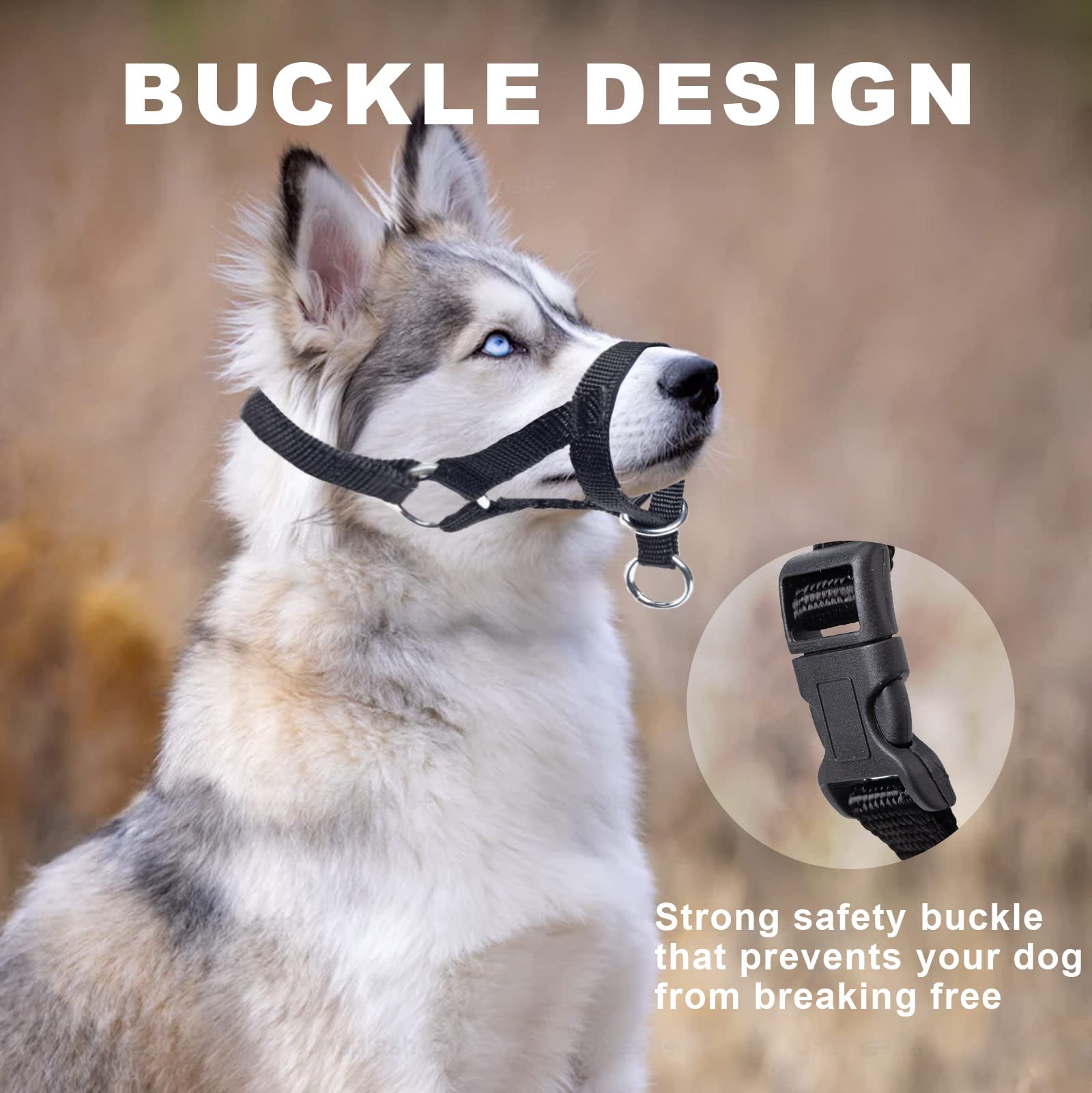 Wintchuk Dog Head Collar, Head Collar With Fabric Padded, Adjustable Training Tool Stop Dog'S Pulling (L, Black)
