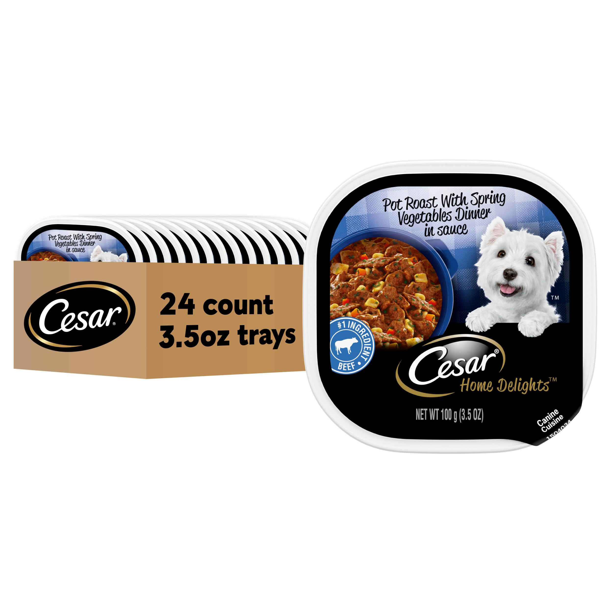 Cesar Home Delights Adult Wet Dog Food, Pot Roast with Spring Vegetables Dinner in Sauce, 3.5 oz. (24 Count, Pack of 1)